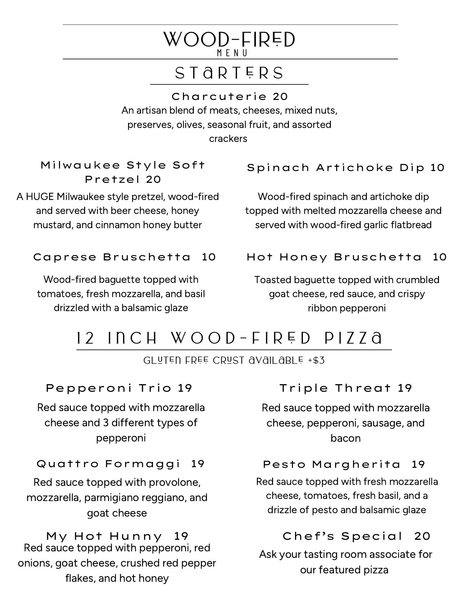 Acres Away Winery Menu