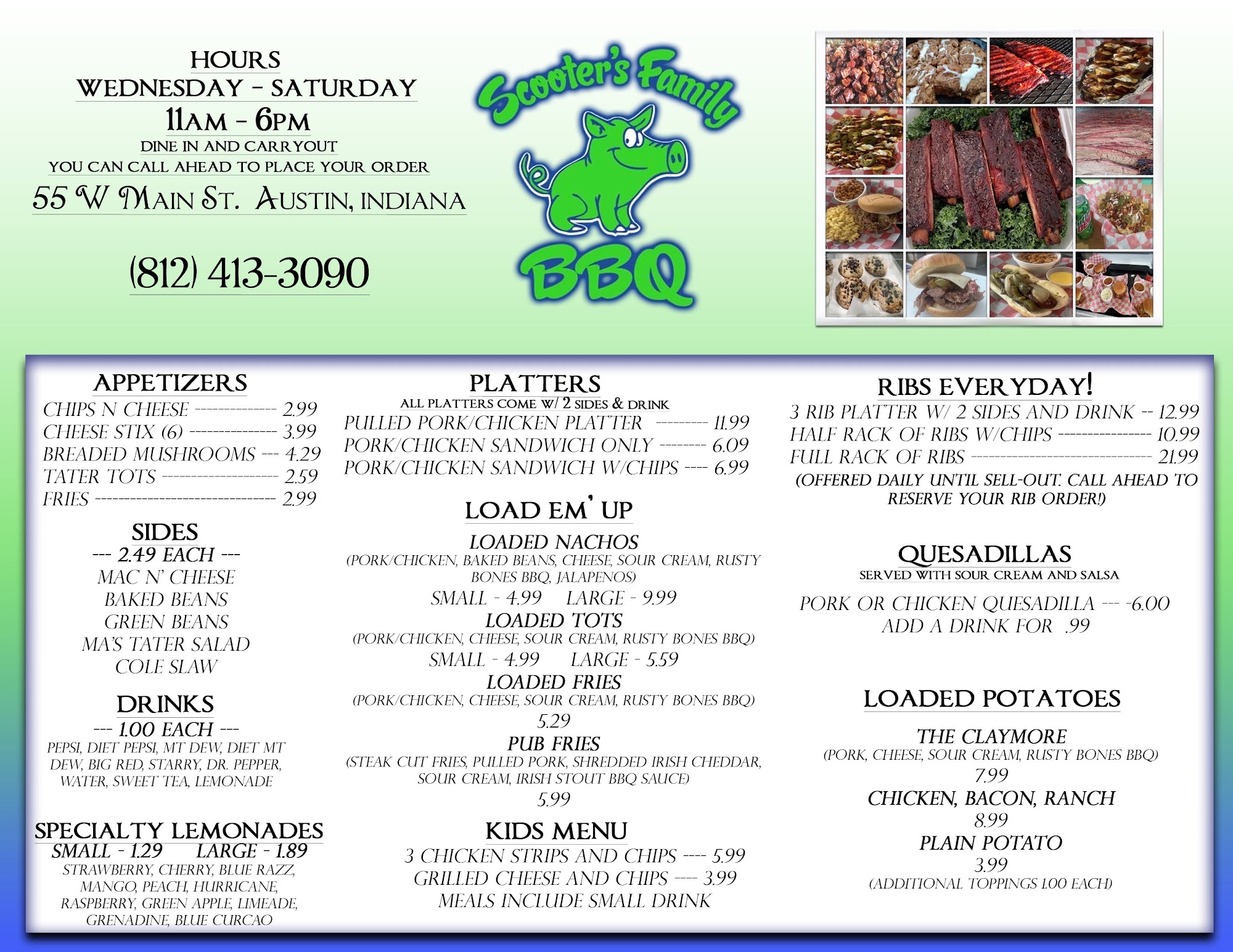 Scooters Family BBQ Menu