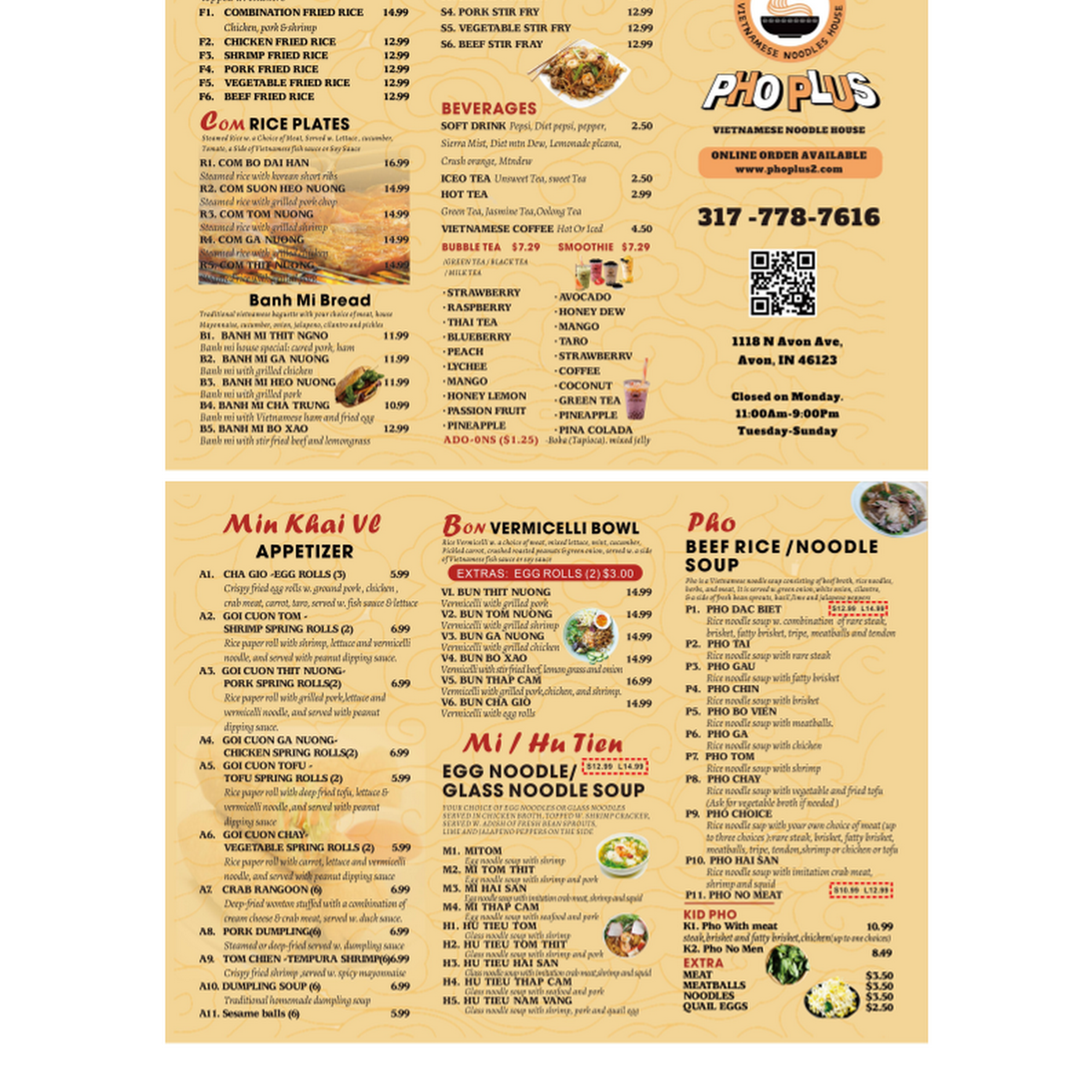 Pho Plus Menu