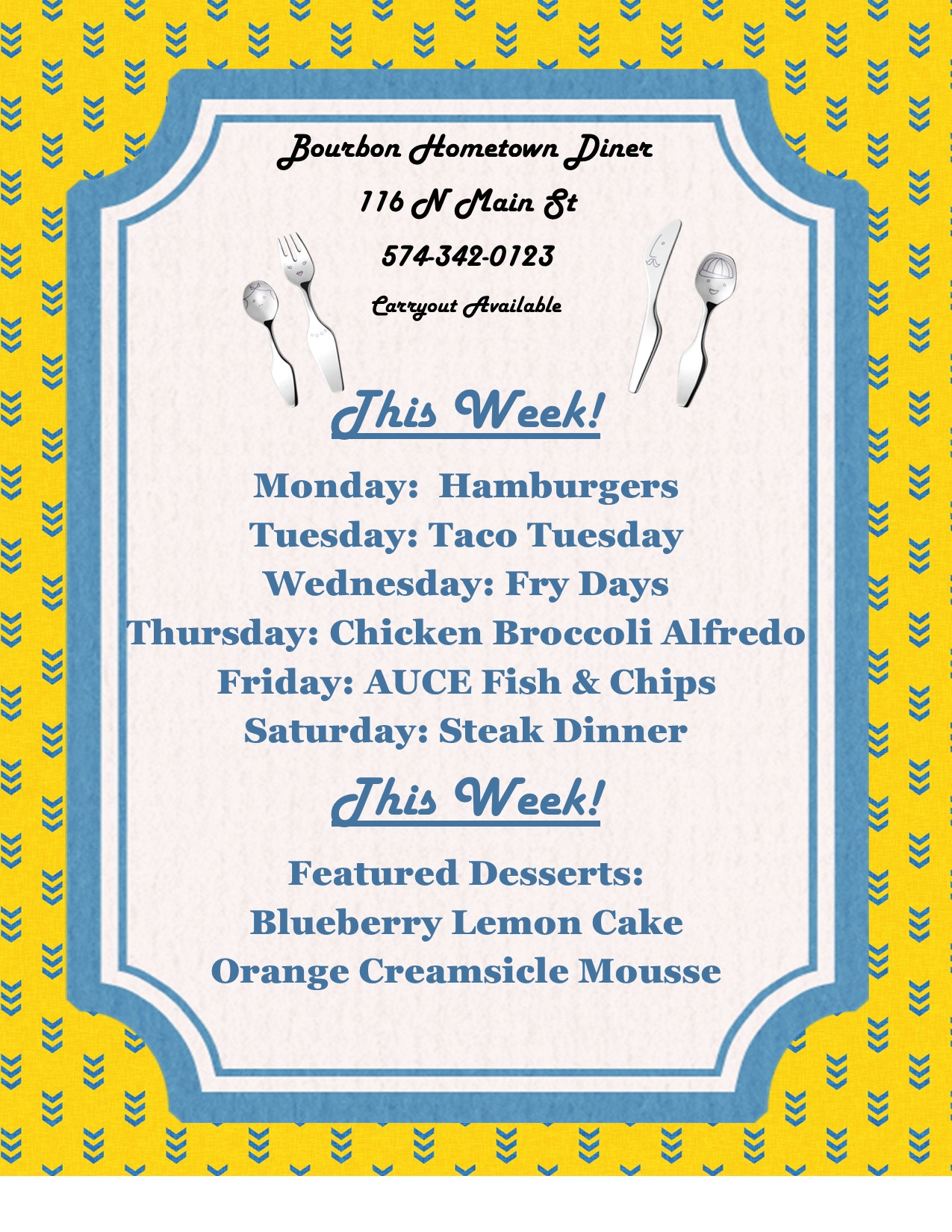 Bourbon Hometown Diner Menu