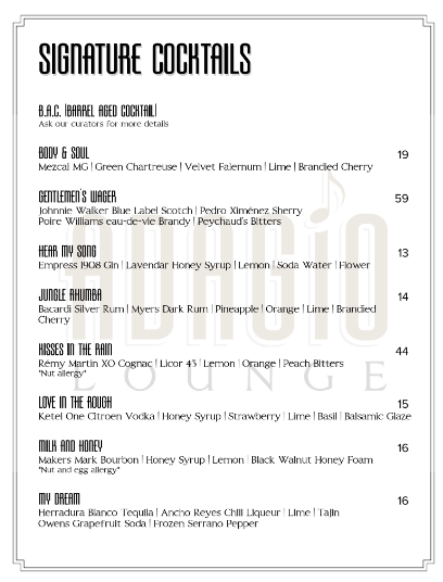 Adagio Lounge Menu