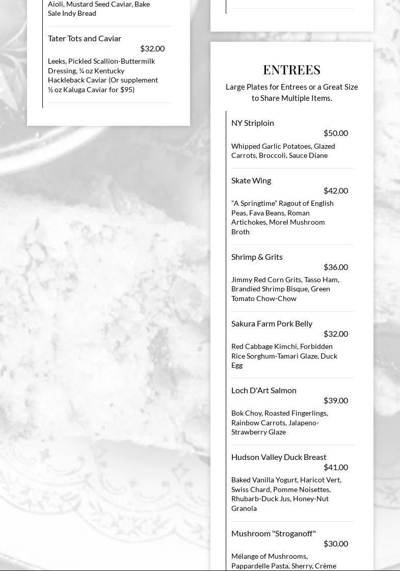 Freeland’s Restaurant Menu
