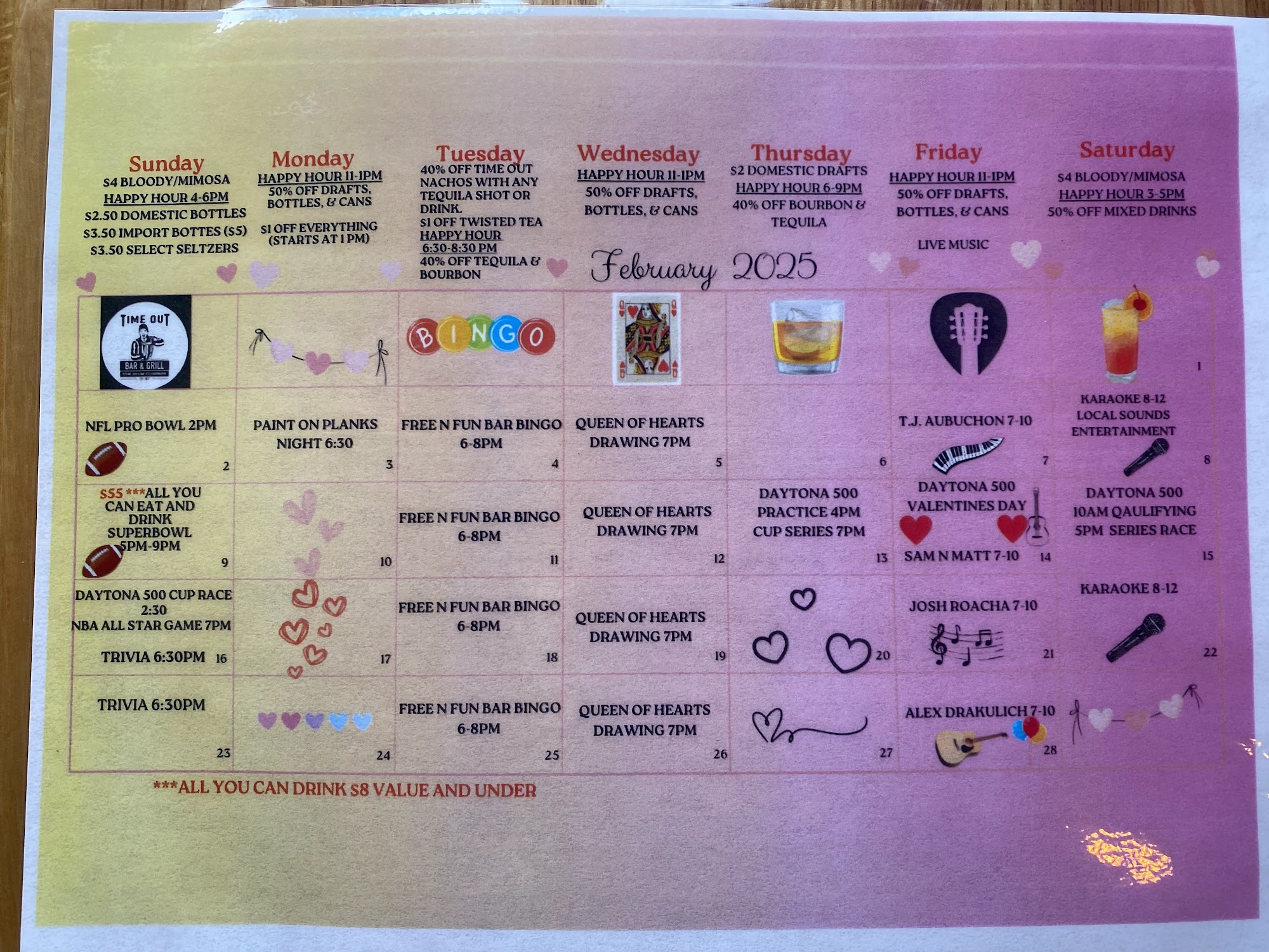 Time Out Bar & Grill Menu