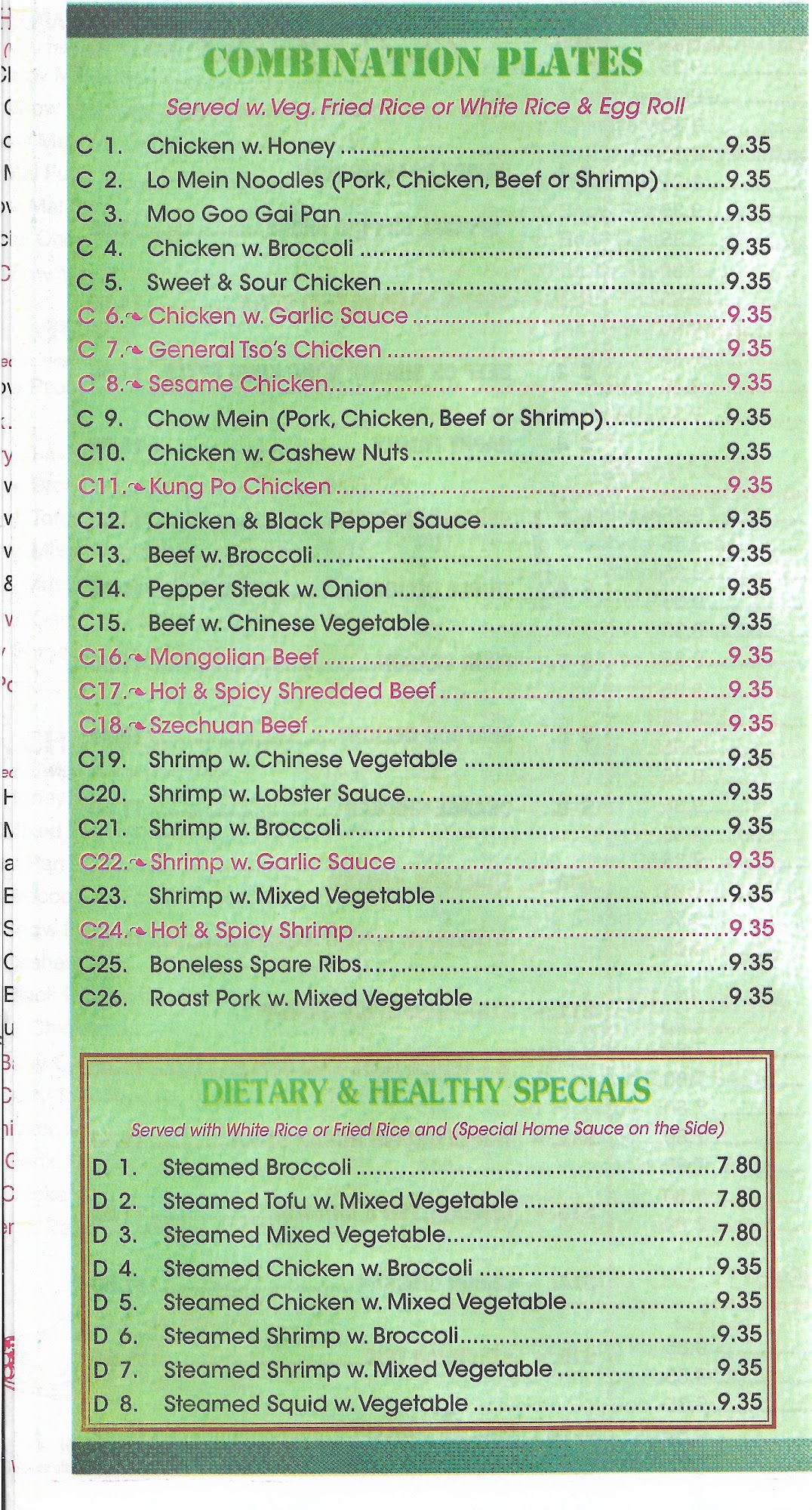 Asian Delight Menu