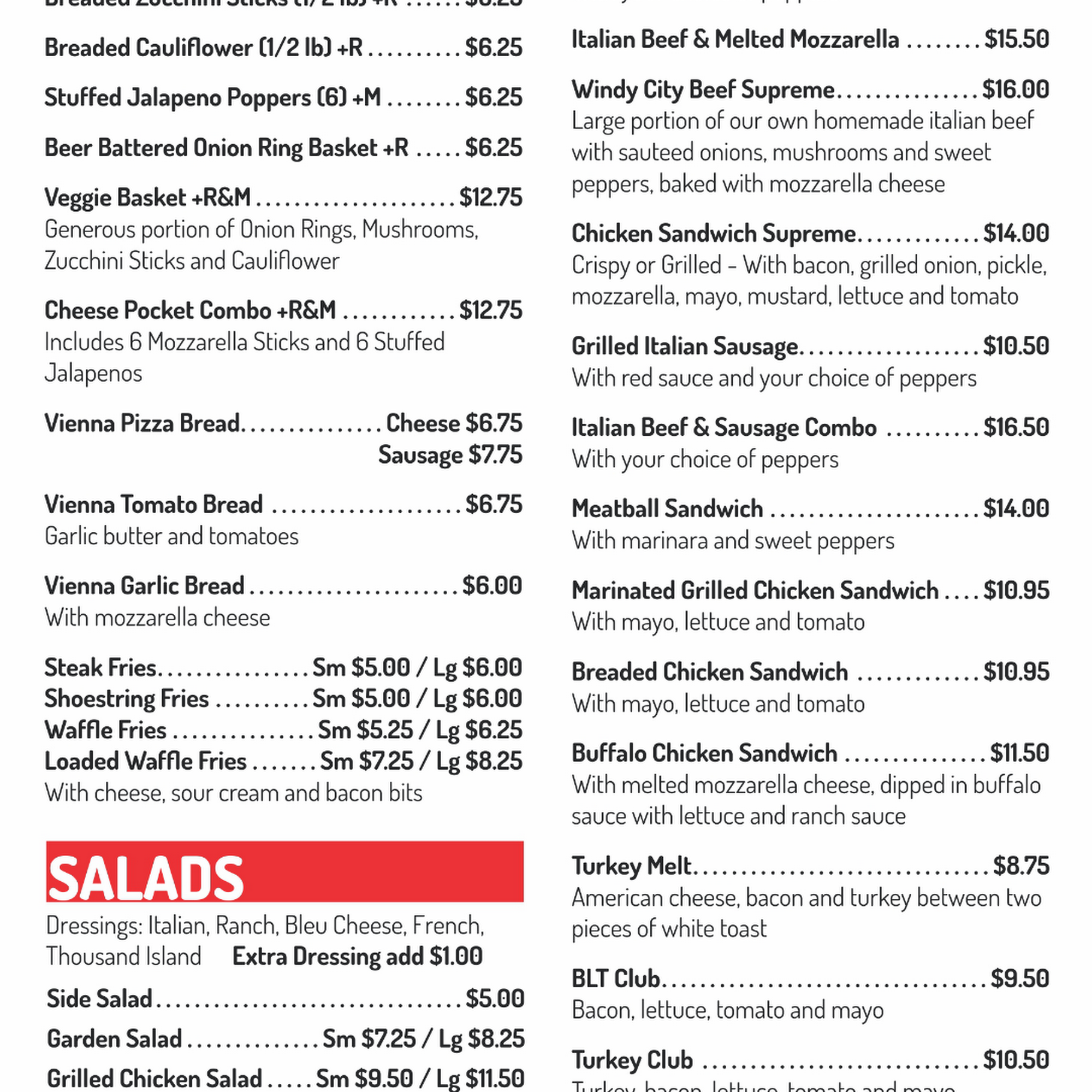 Red Zone Sports Bar Menu