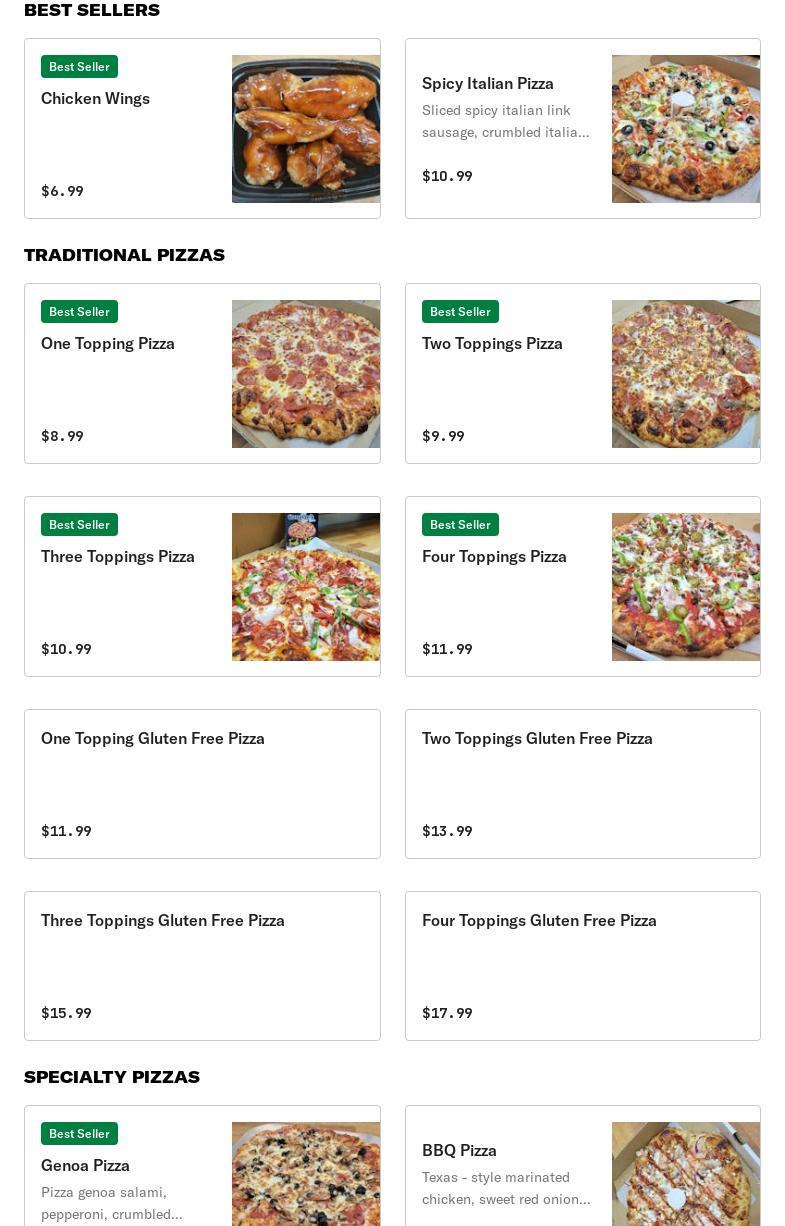 Bambino's Home Pizza Menu