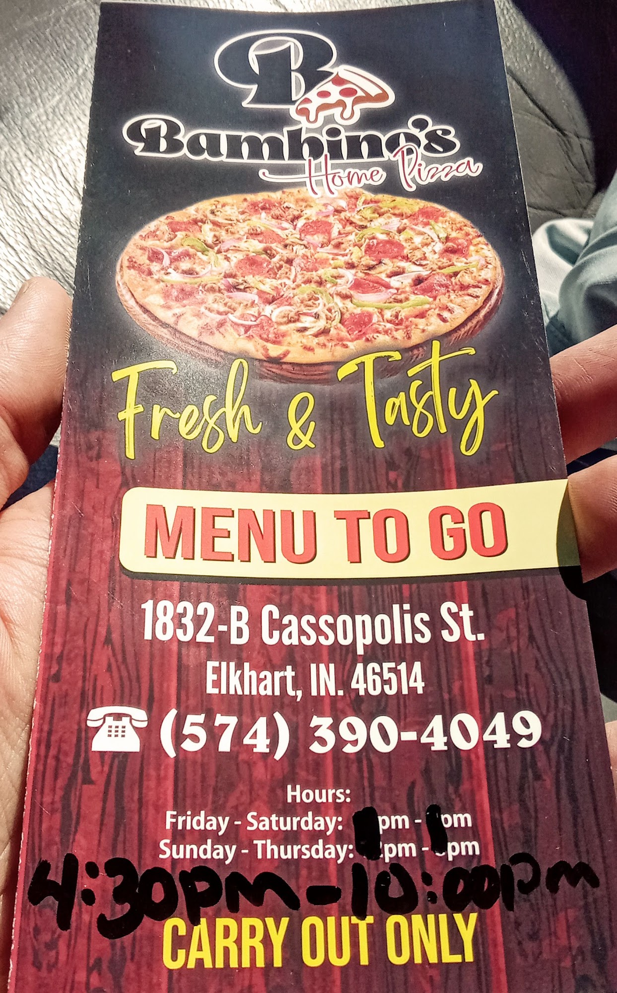 Bambino's Home Pizza Menu