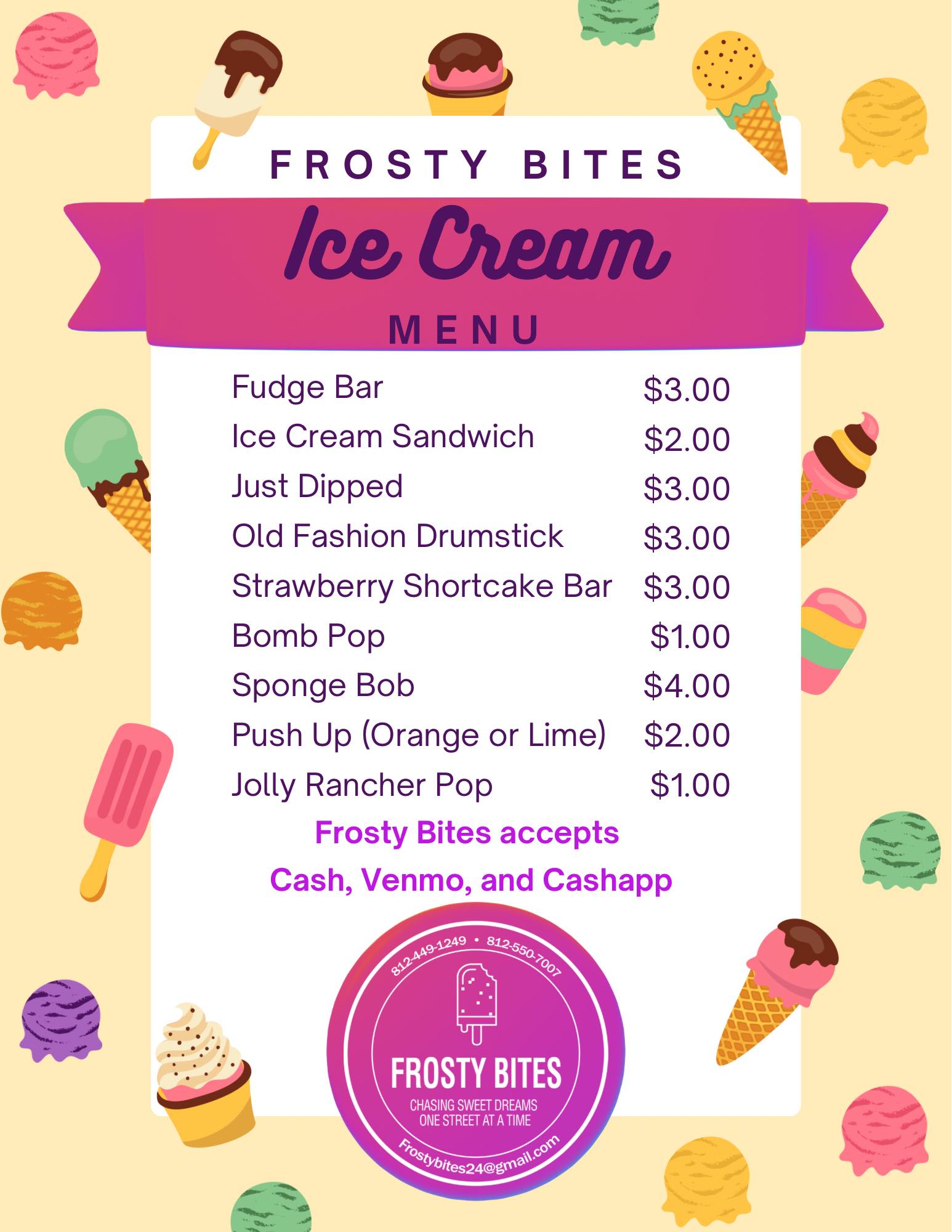 Frosty Treats Menu