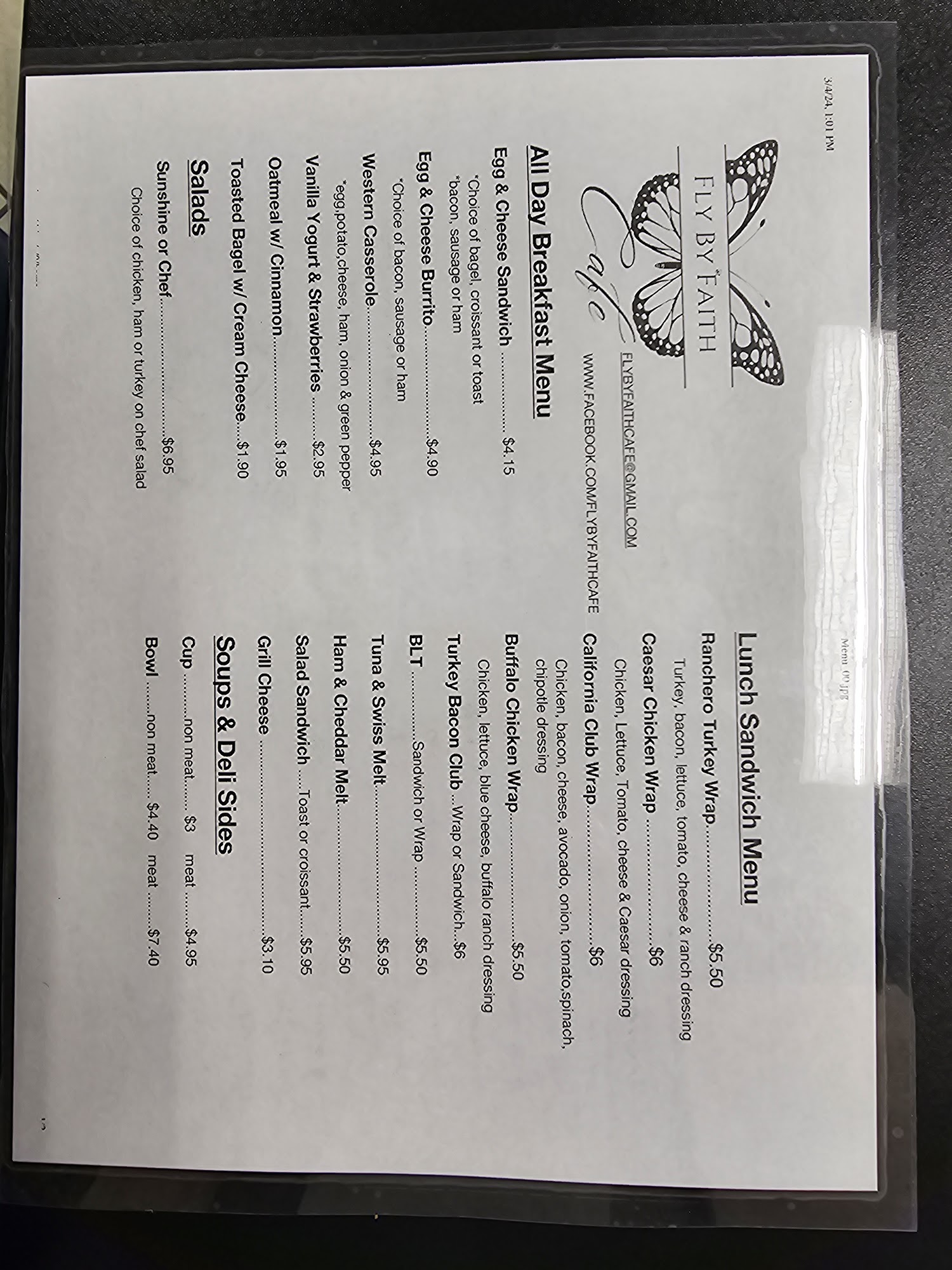 FLY BY FAITH CAFE Menu