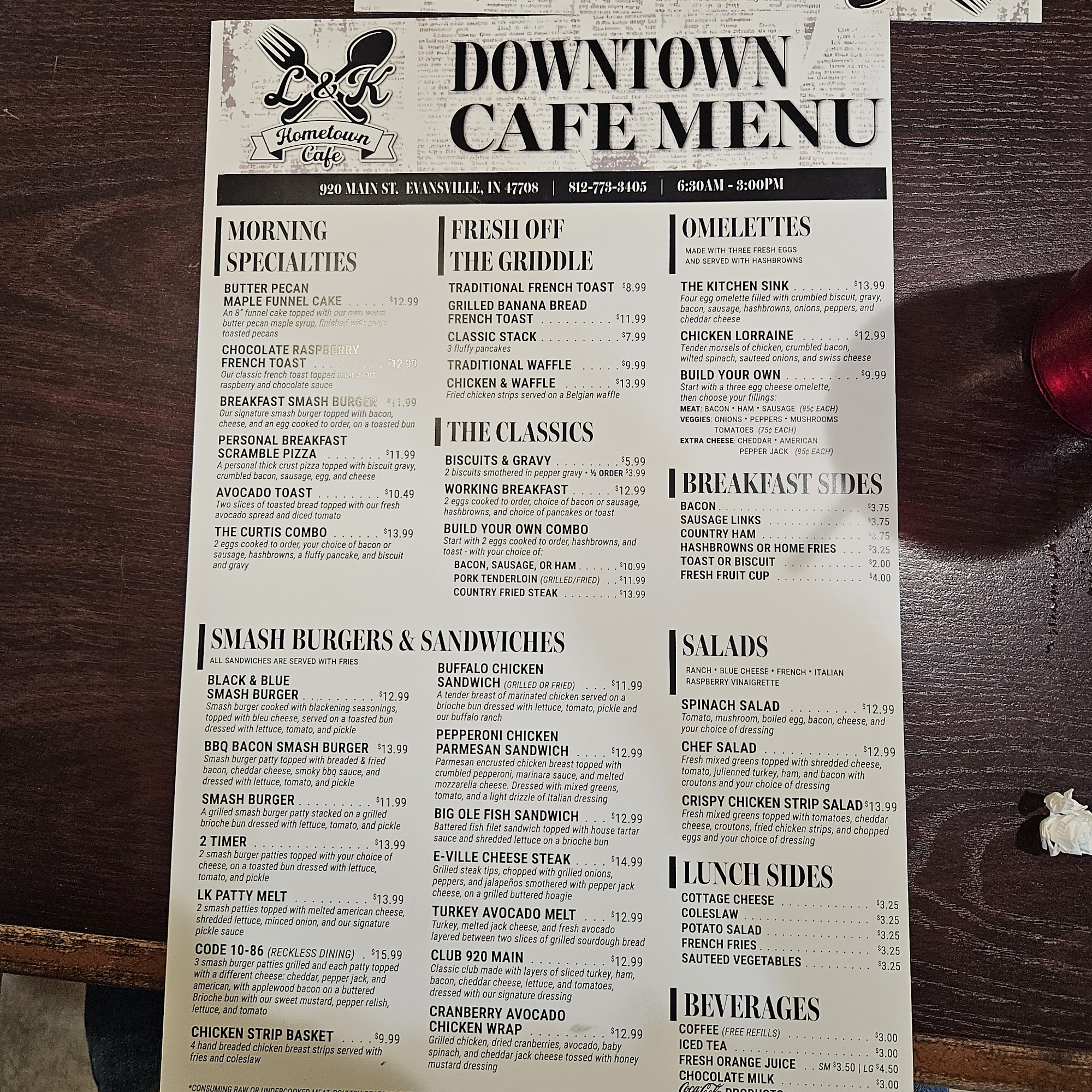 L & K Hometown Cafe Menu