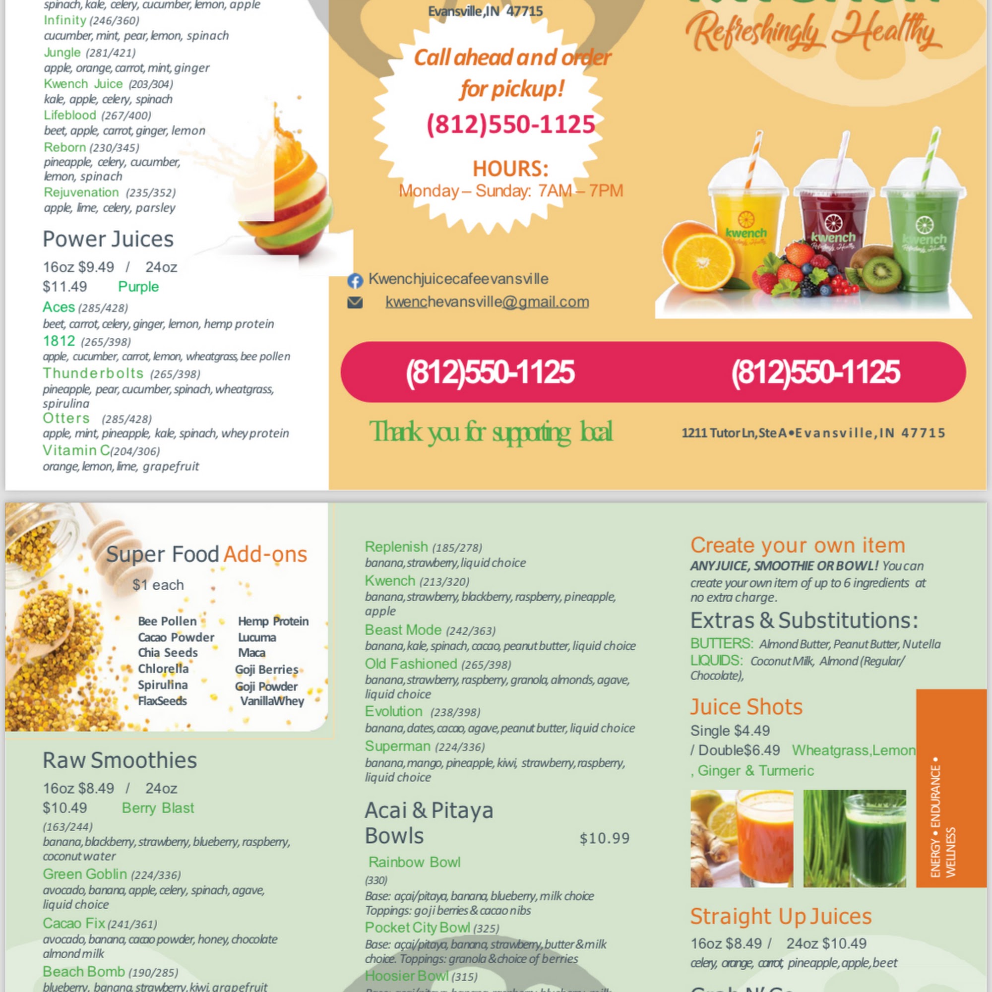 Kwench Juice Cafe Menu