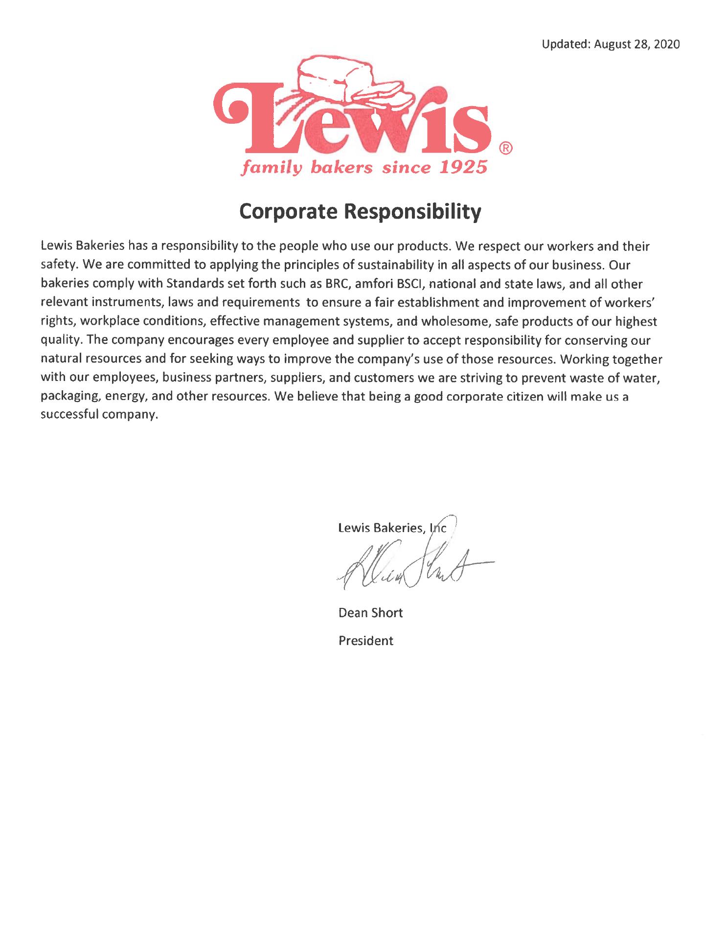 Lewis Bakeries Inc Menu