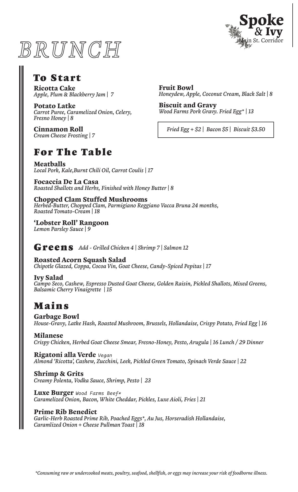 Spoke + Ivy Menu