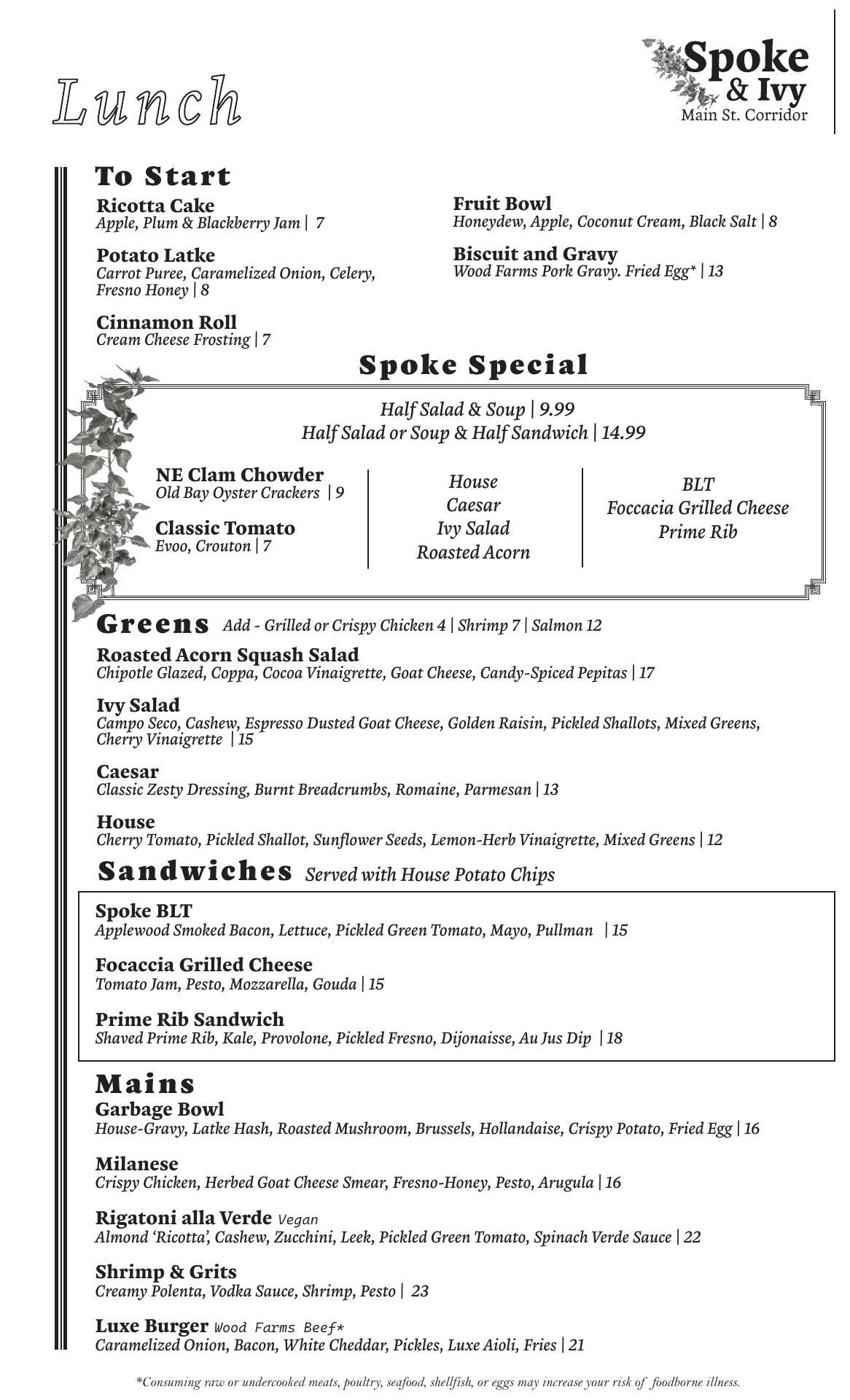 Spoke + Ivy Menu