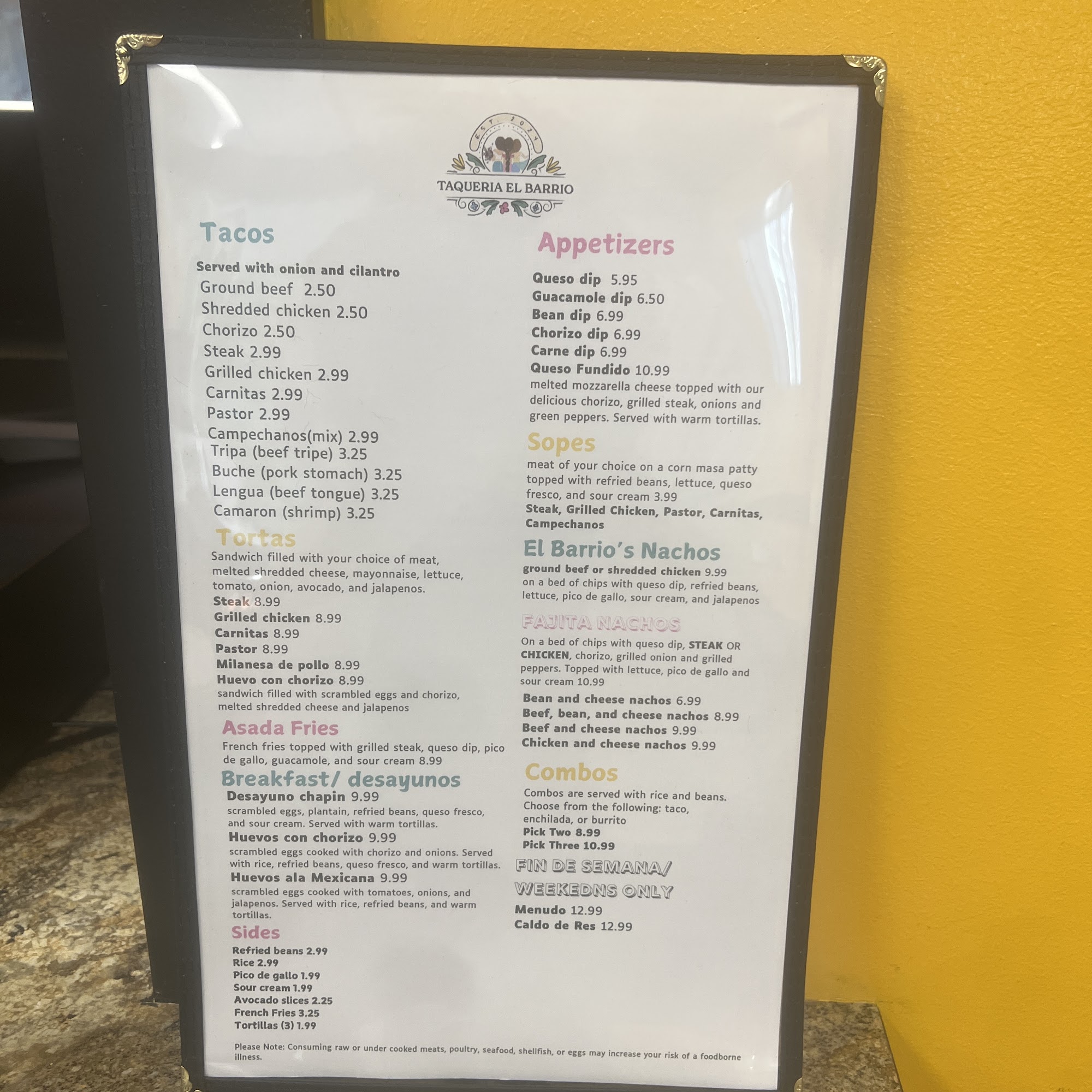 Taqueria El Barrio Menu