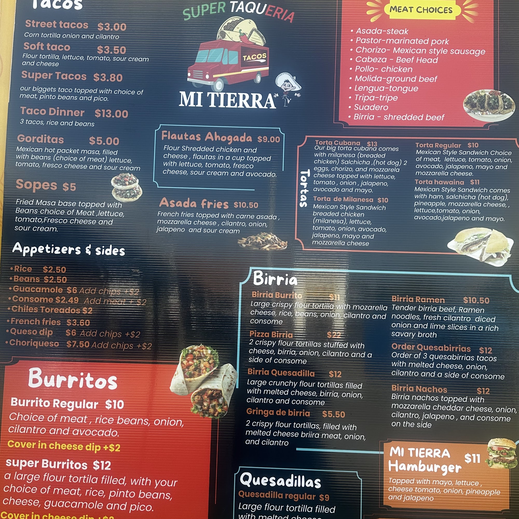 Super Taqueria Mi Tierra Menu