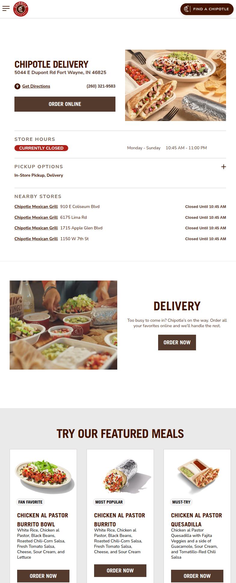 Chipotle Mexican Grill Menu