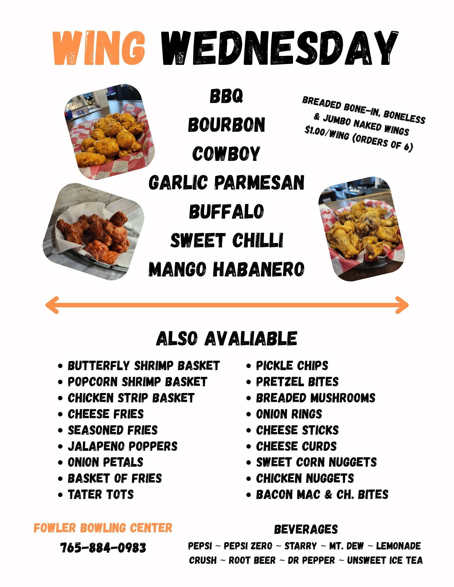 Fowler Bowling Center Menu