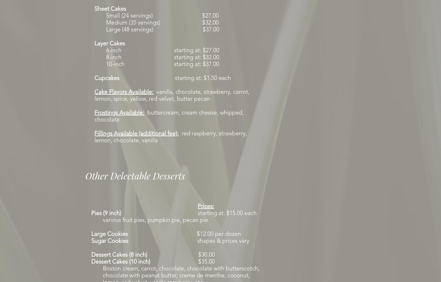 Under the Sun Bakery Menu