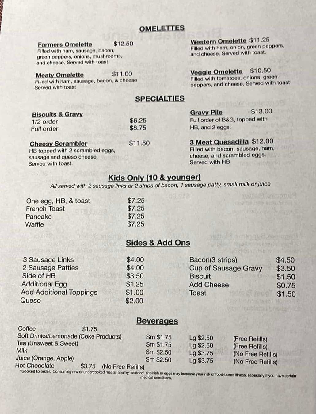 Diddles diner Menu