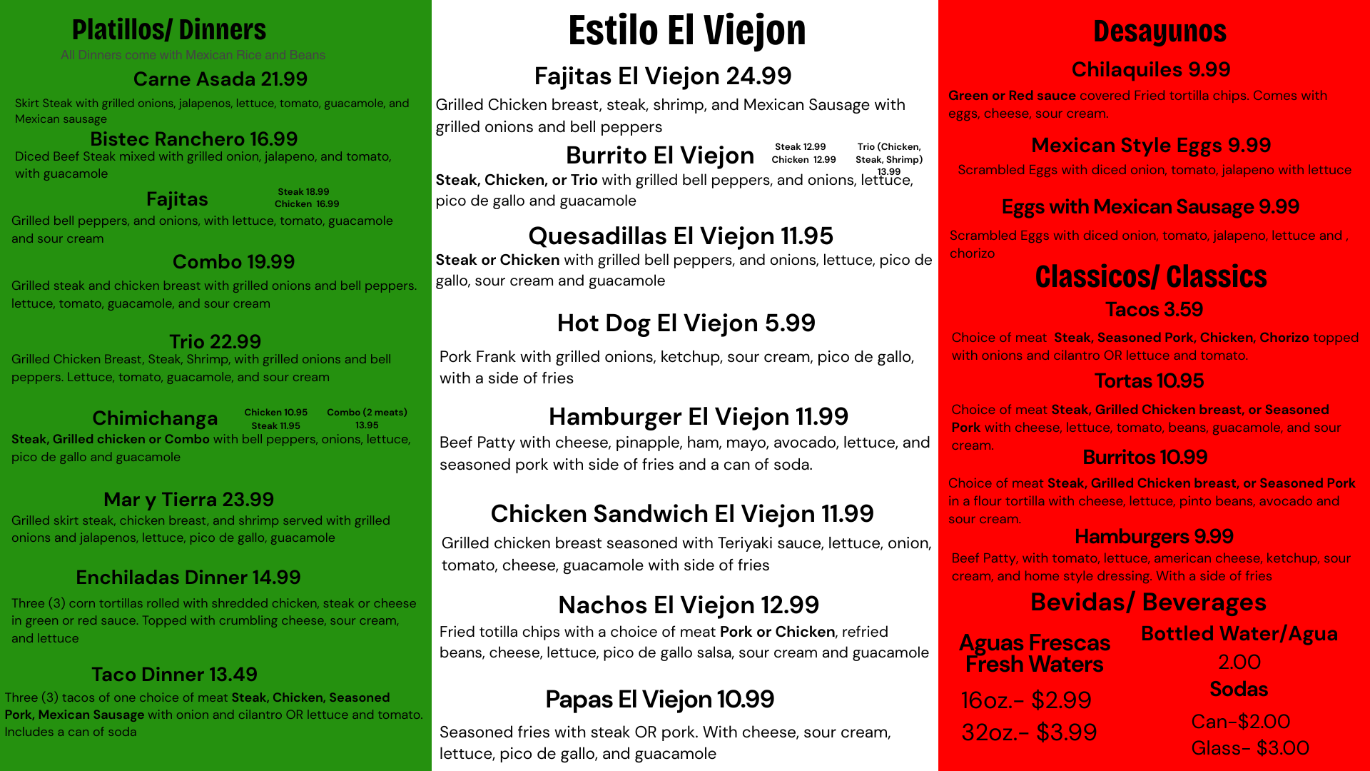 Taqueria El Viejon Menu