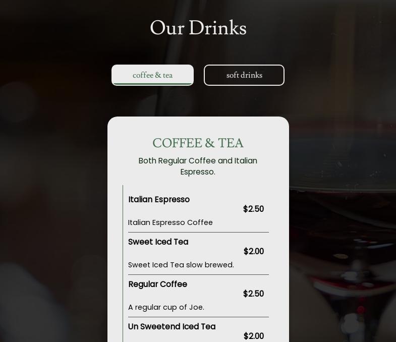 Tuscan Table Ristorante Menu