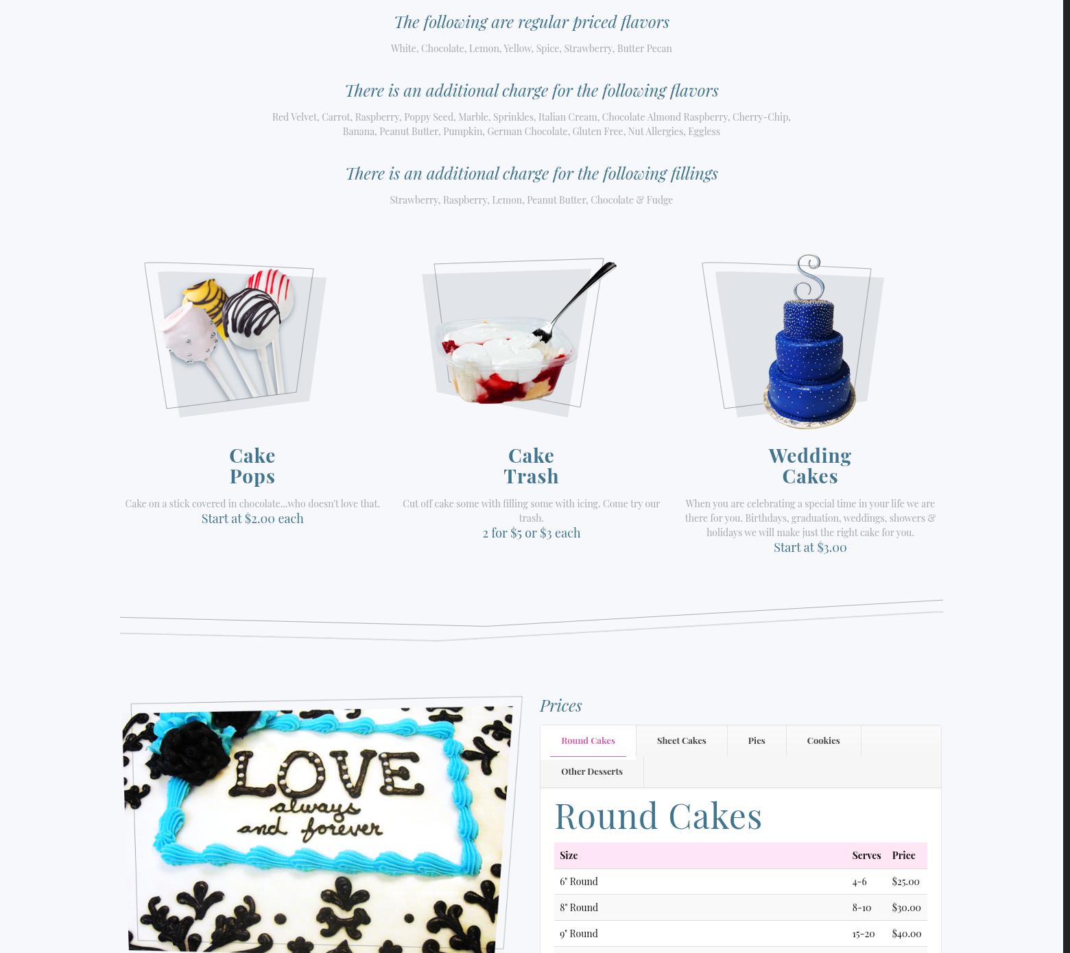 A Piece of Cake Menu