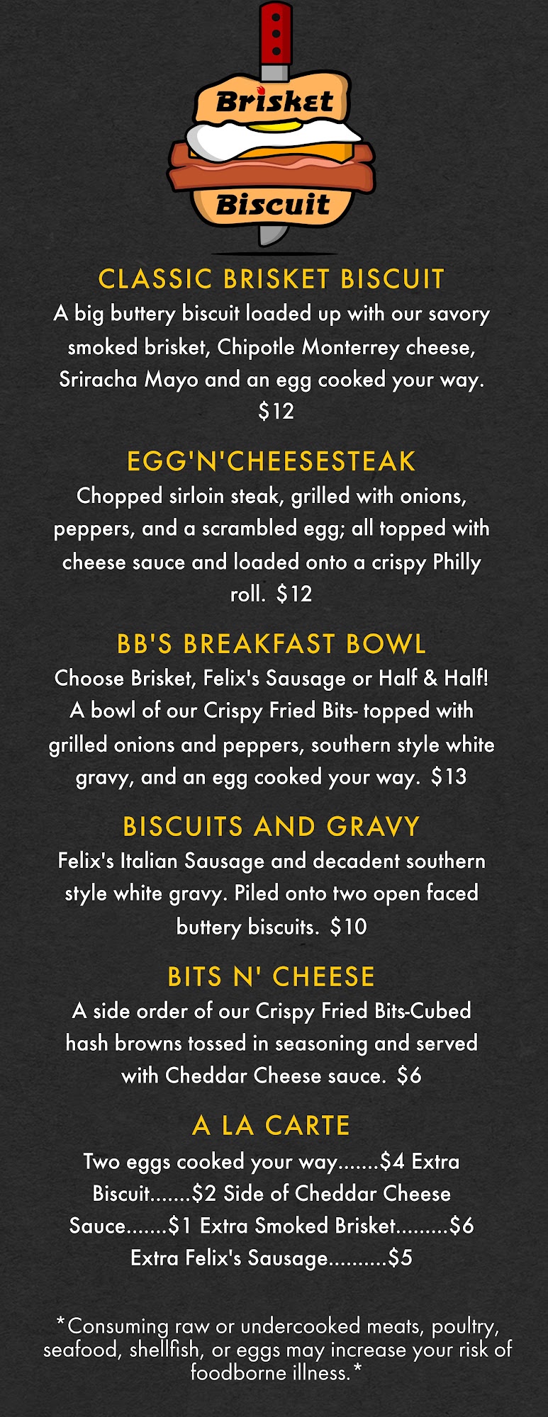 Brisket Biscuit Menu