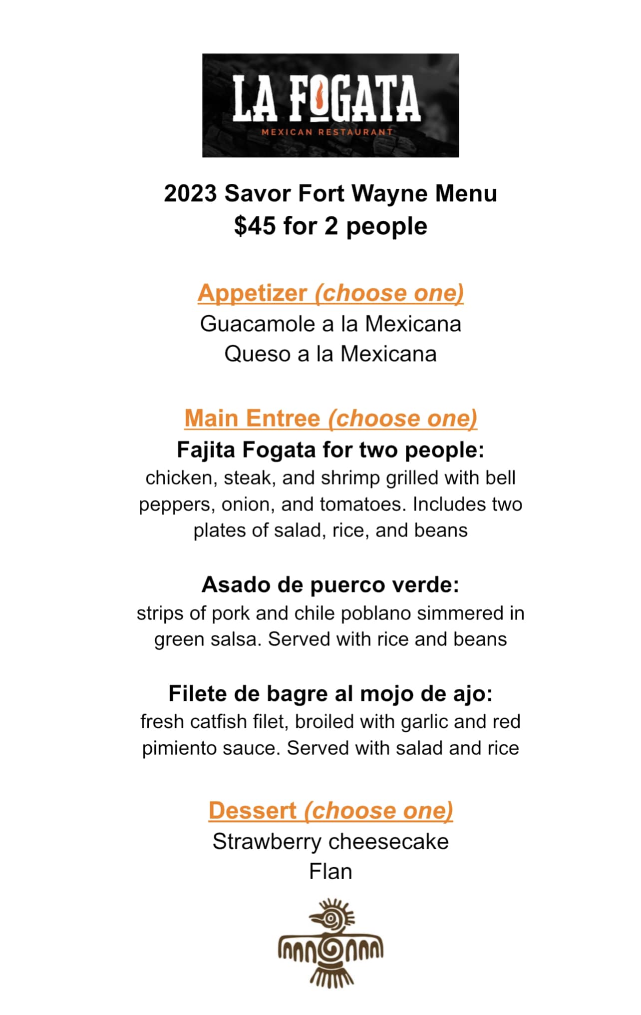 La Fogata Mexican restaurant Menu