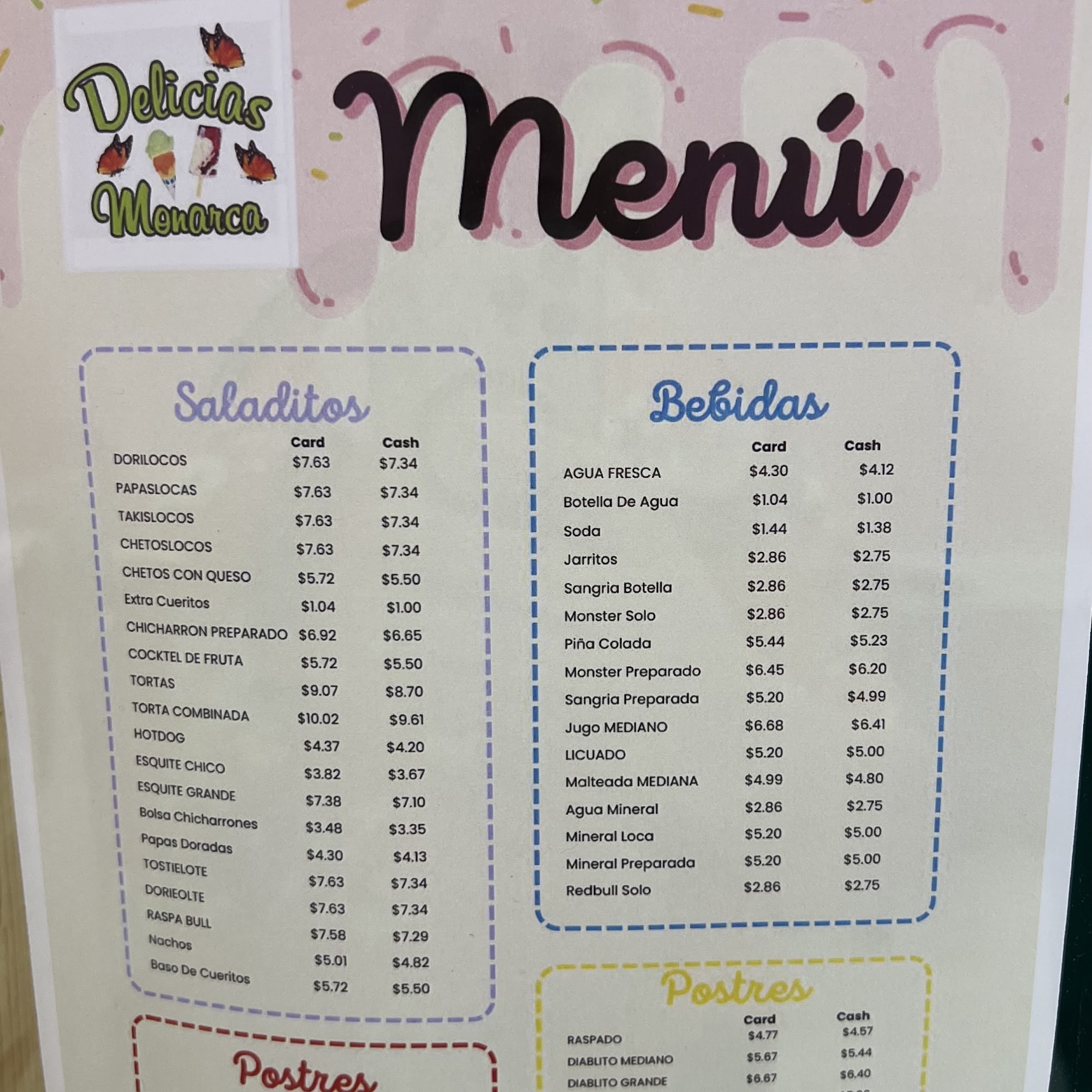 Delicias Monarca Menu