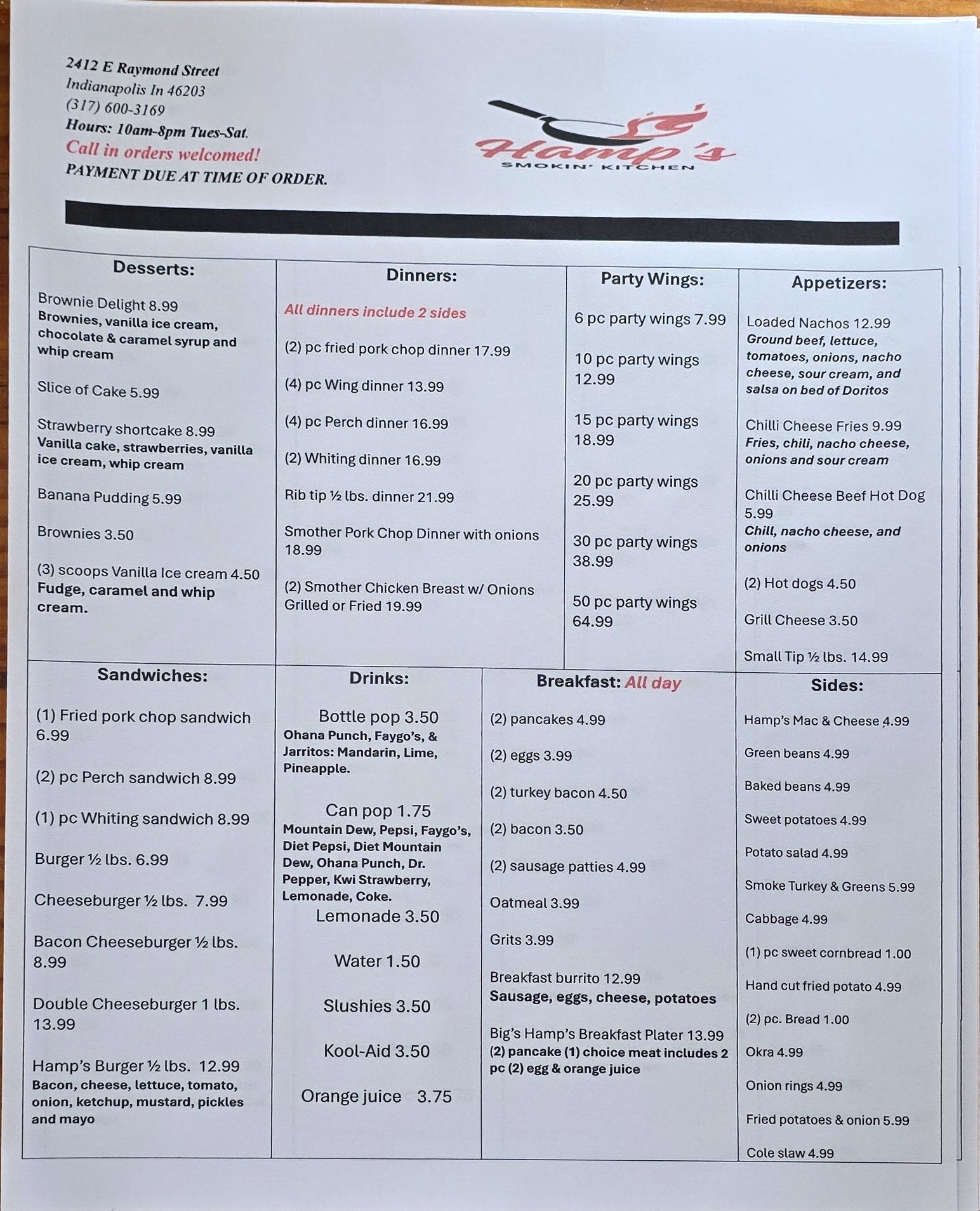 HAMP'S SMOKIN KITCHEN Menu