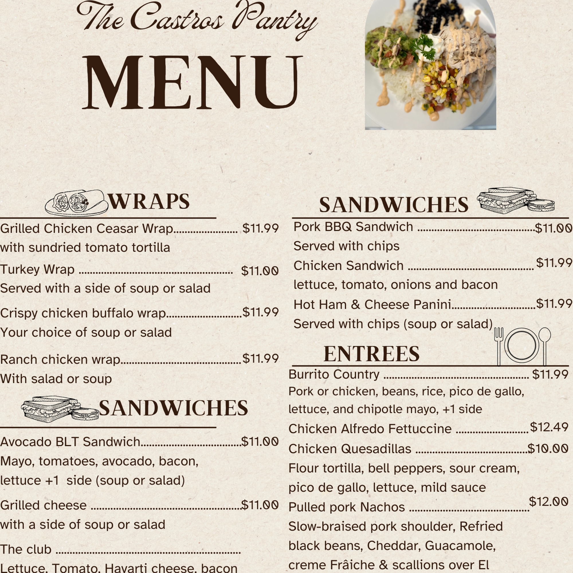The Castro's Pantry Menu