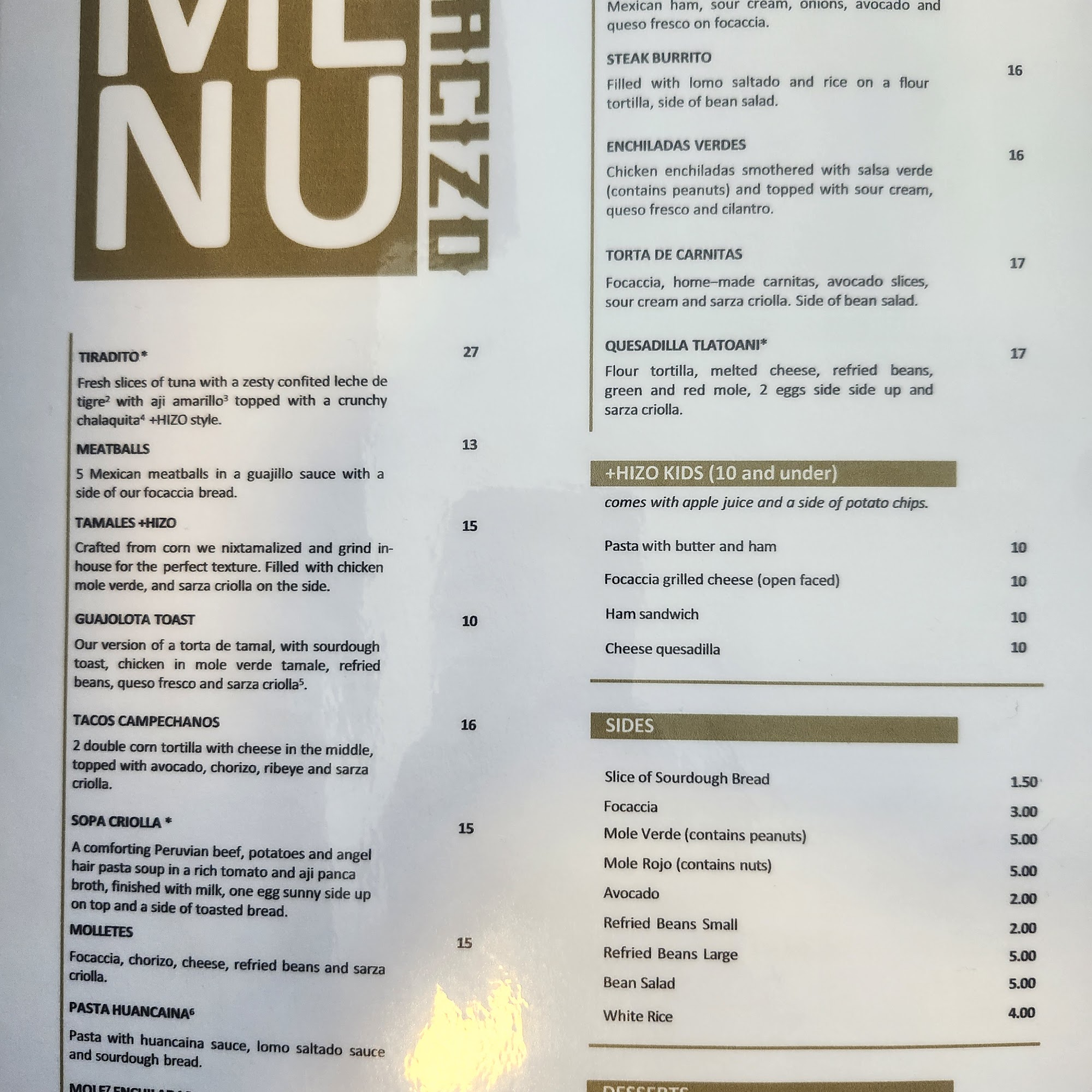 Macizo Restaurant Menu