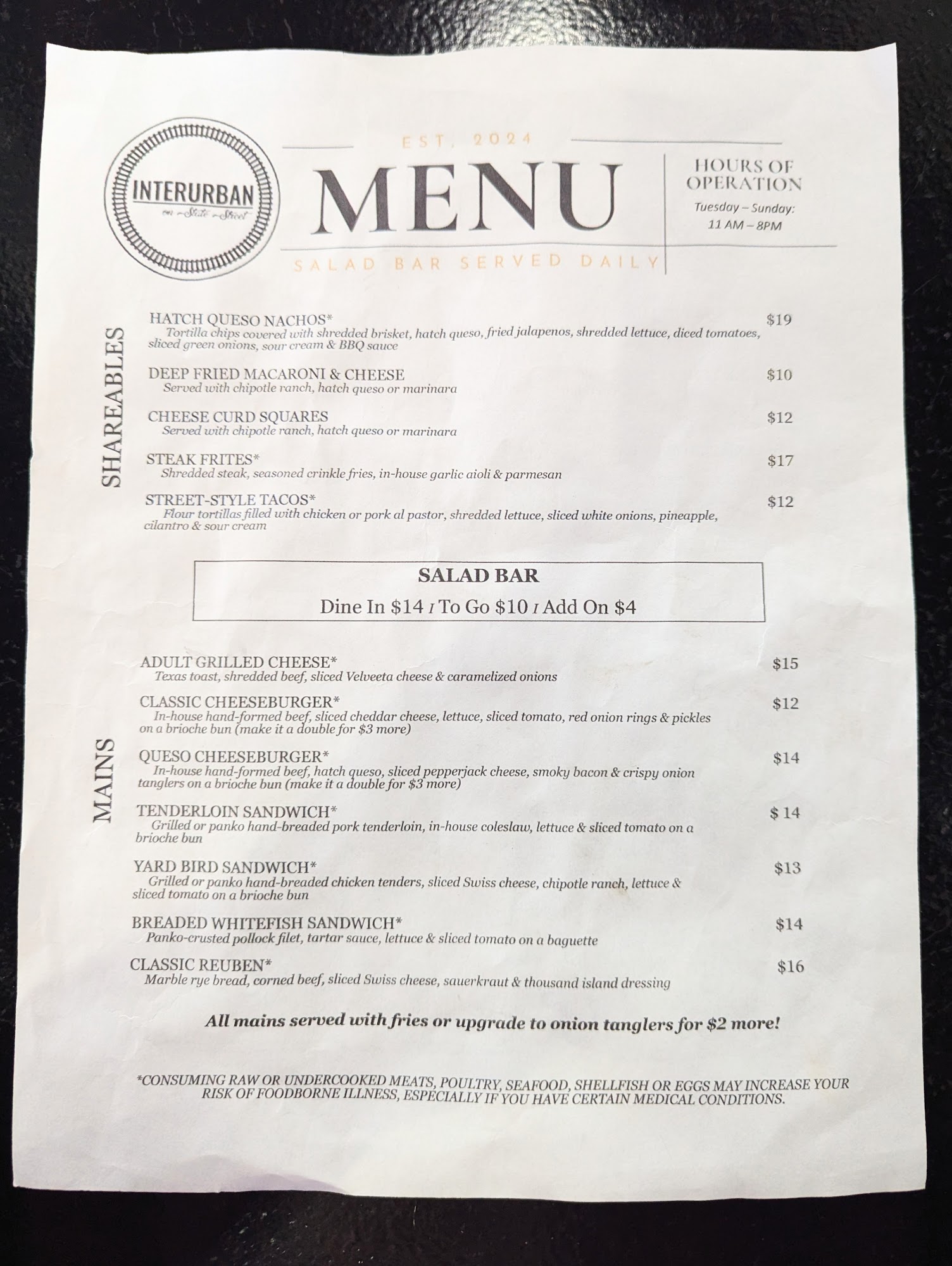 Interurban on State Street Menu