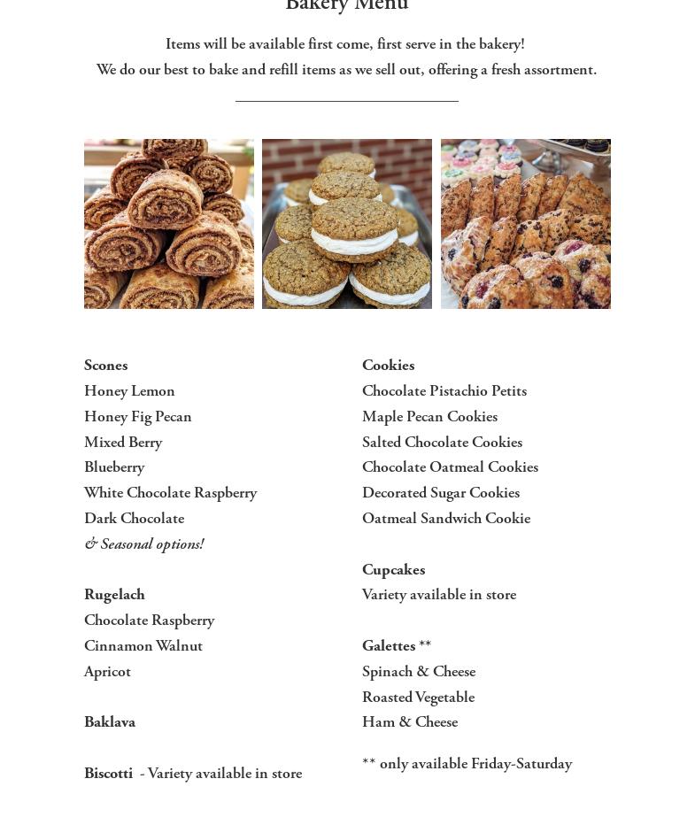 Scones and Doilies Menu