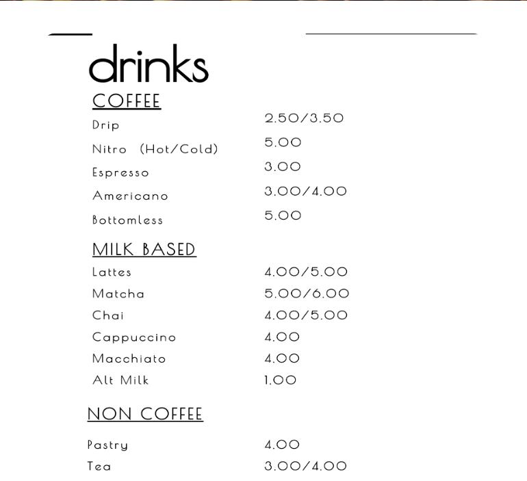 Wanderlust Coffee Roasters Menu