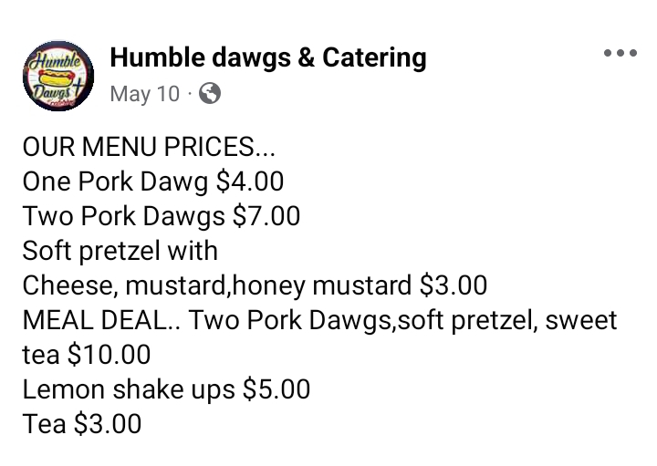 Humble Dawgs and catering Menu