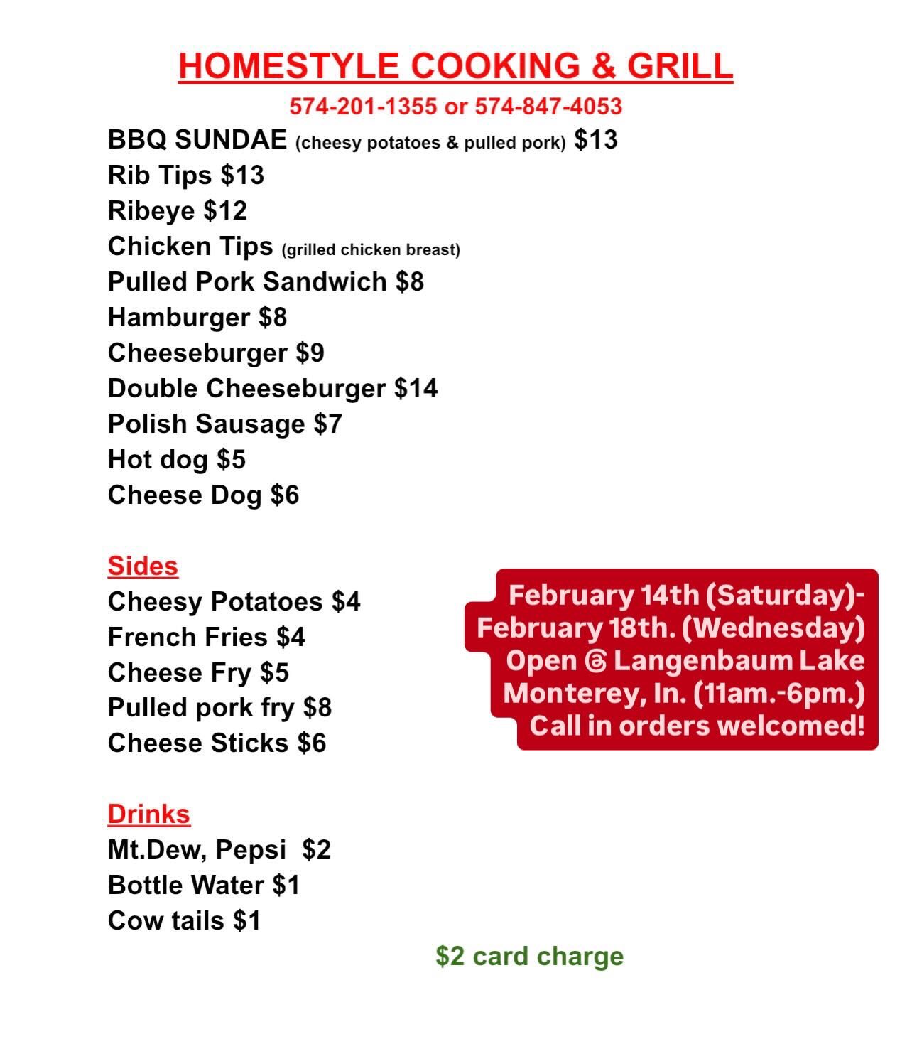 Homestyle Cooking & Grill Menu