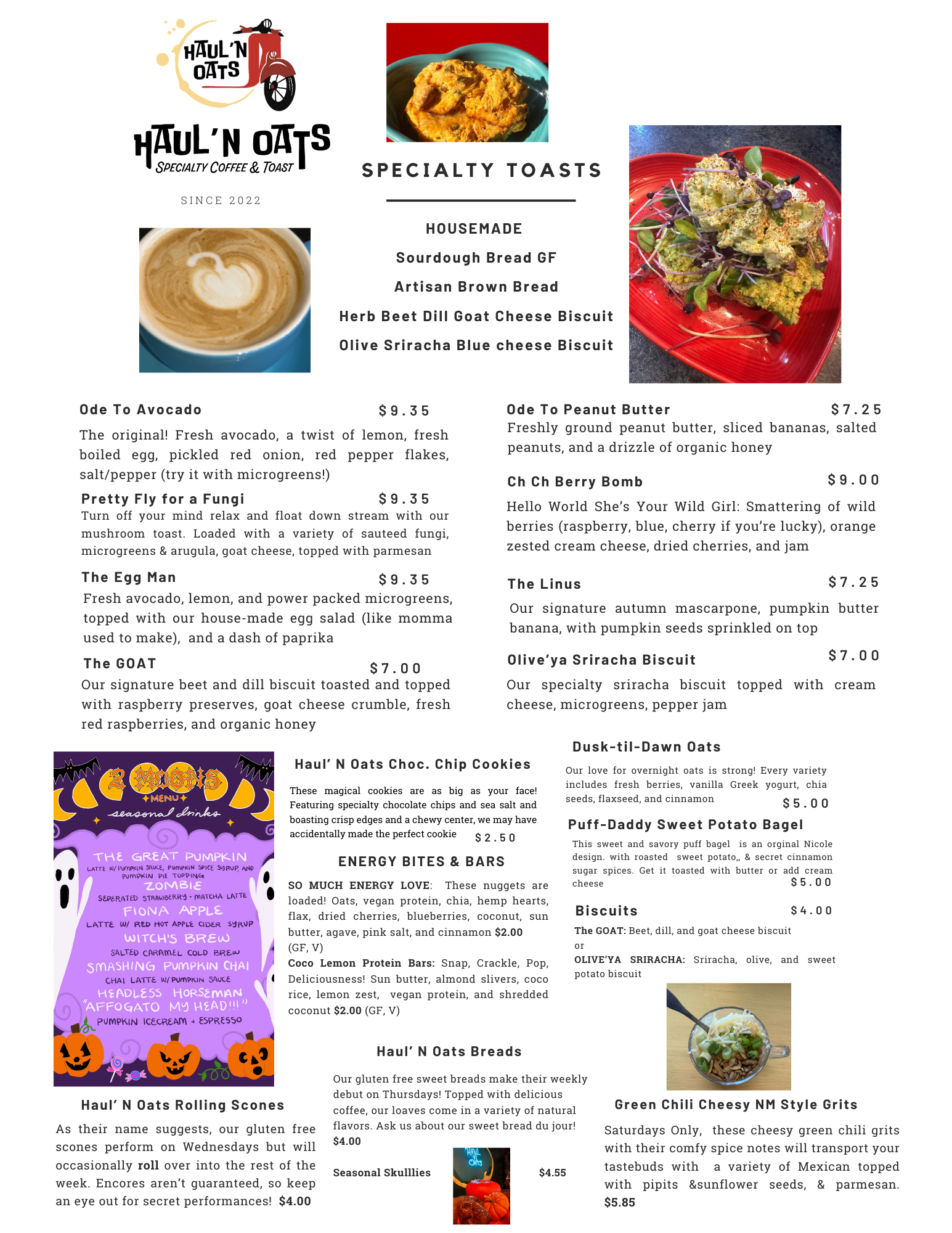 Haul’n Oats Menu