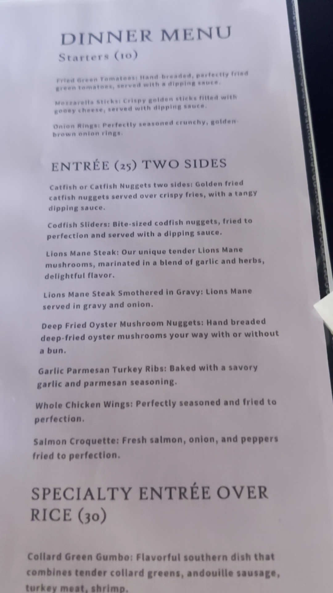 Platform Dining and Lounge Menu