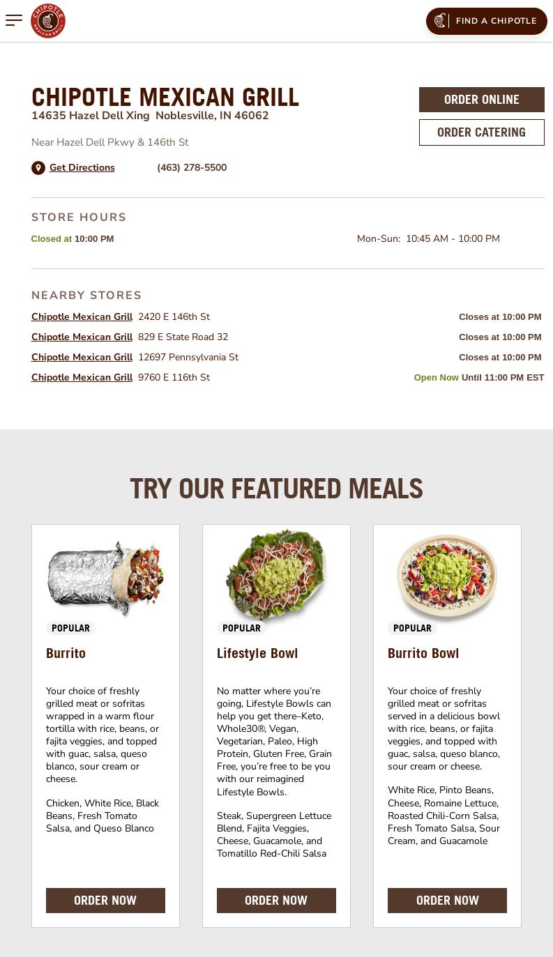 Chipotle Mexican Grill Menu