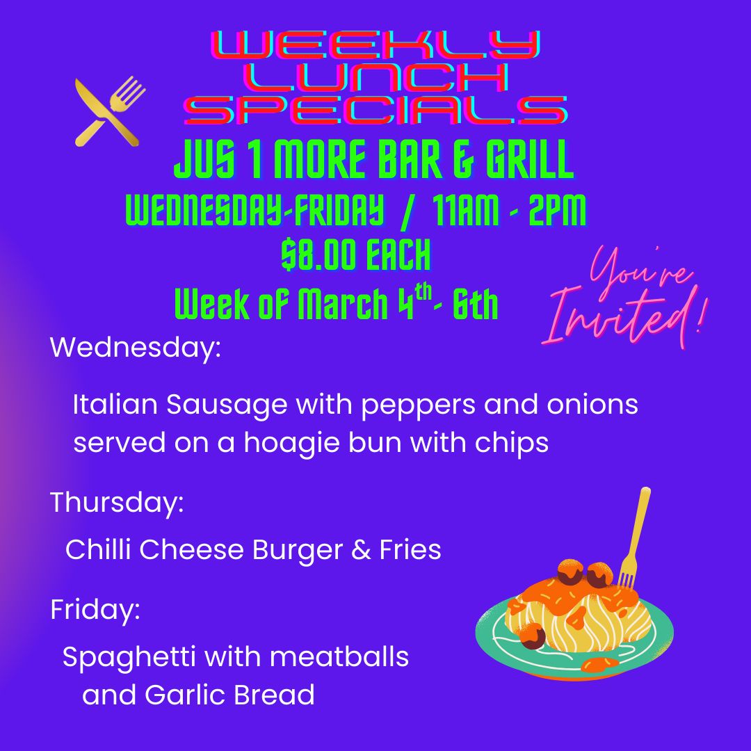 JUS 1 More Bar & Grill Menu