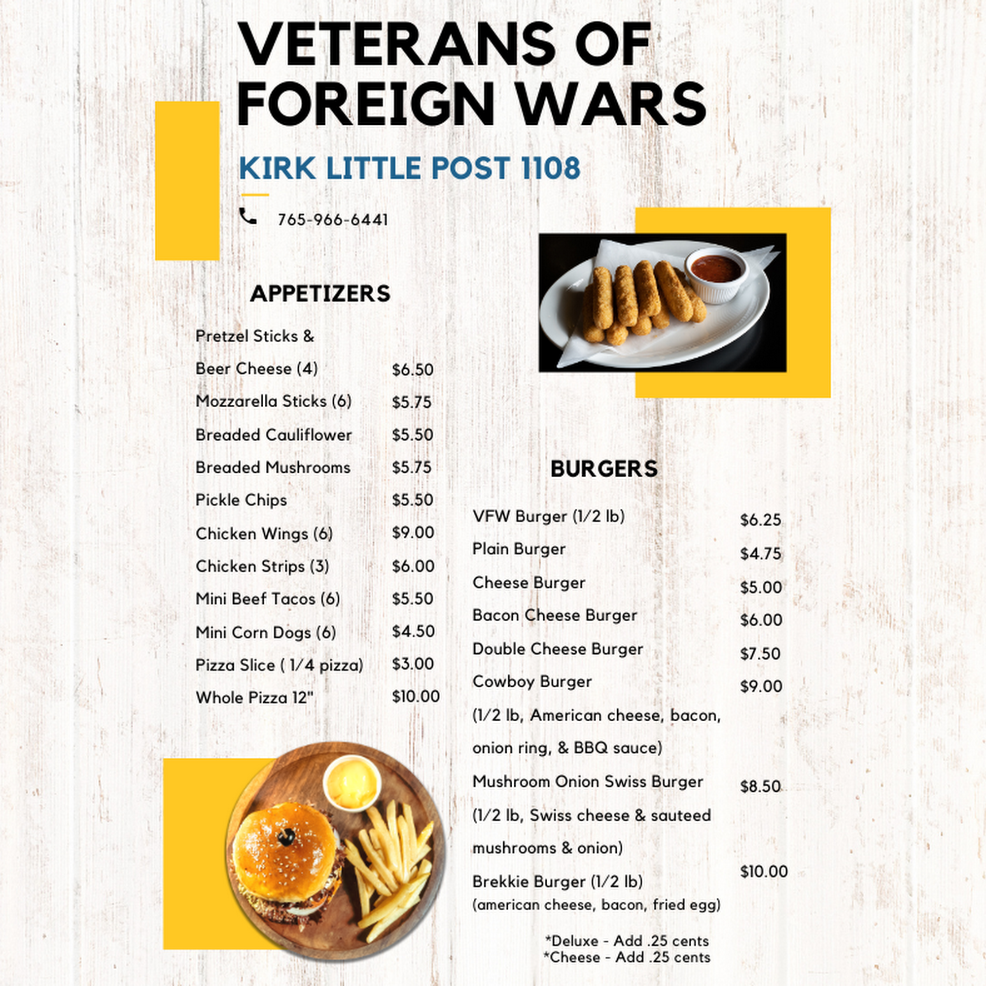 VFW Kirk Little Post 1108 Menu