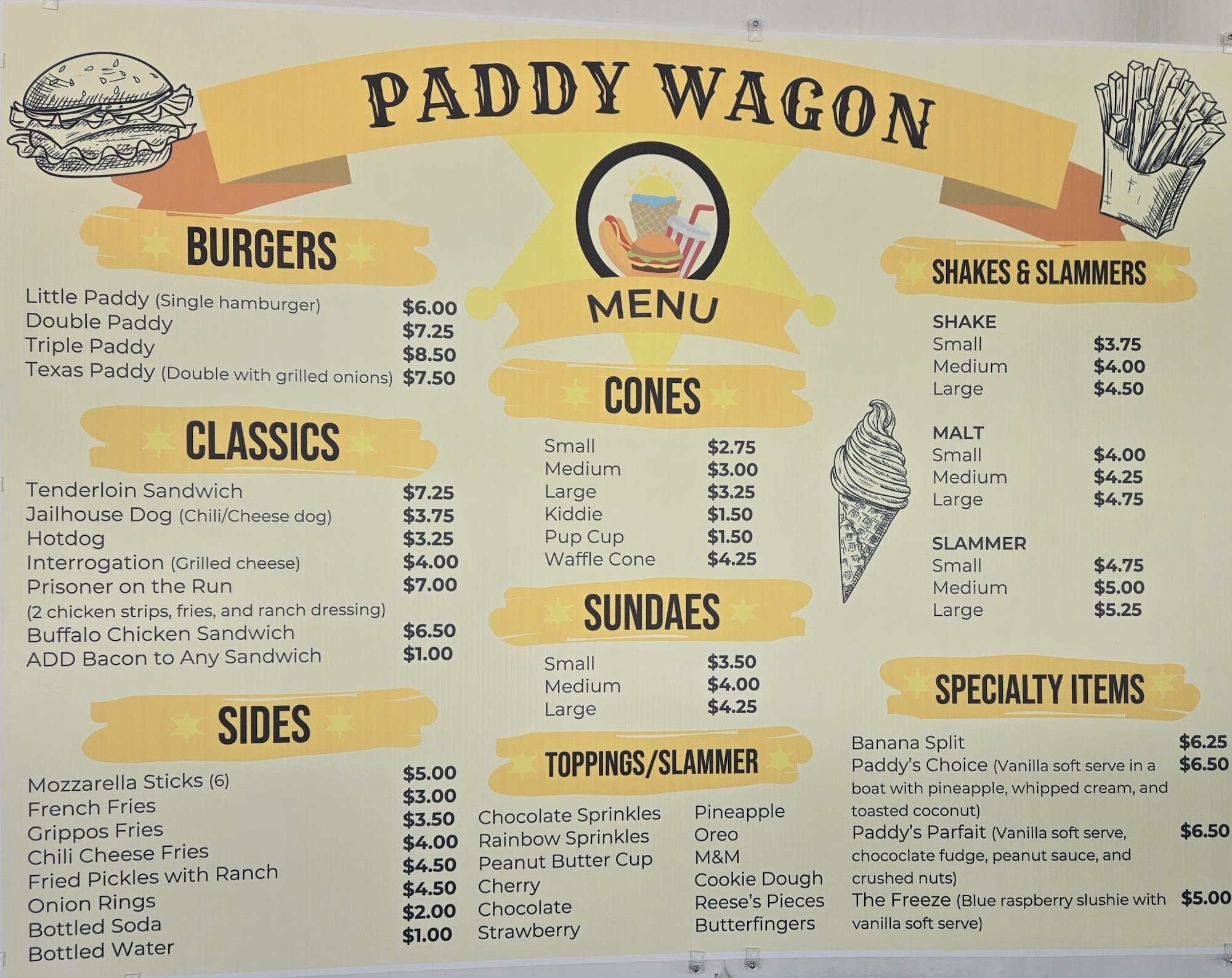 Paddy Wagon's Menu