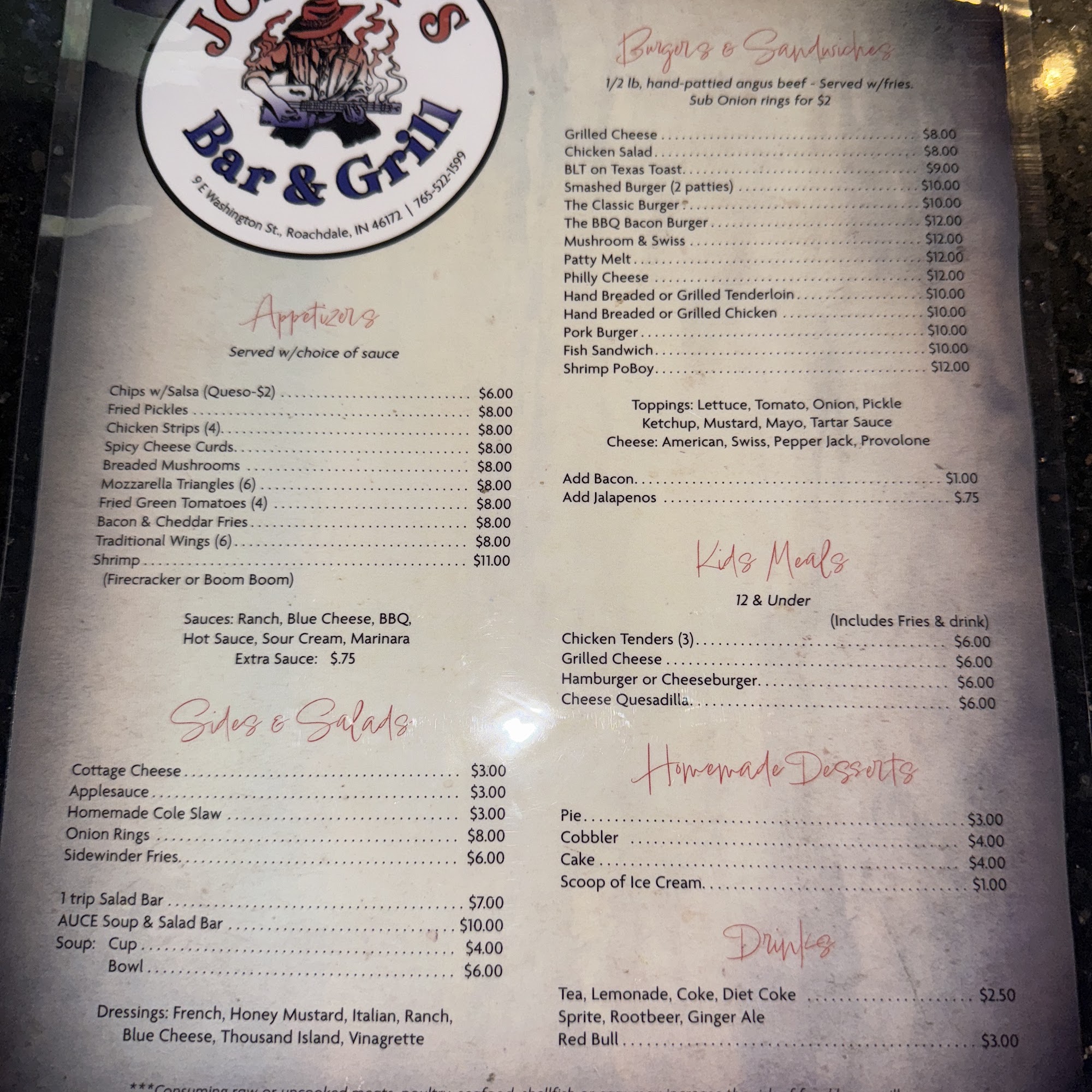 Jonesy’s Bar & Grill Menu