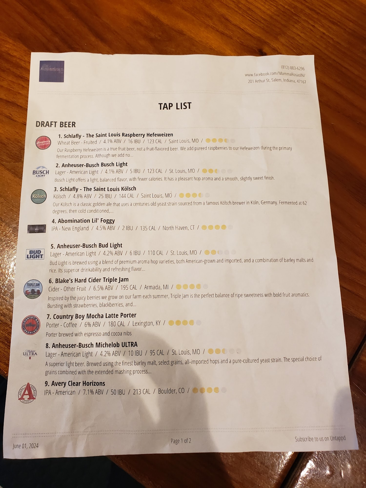 Bill's American Pub Menu