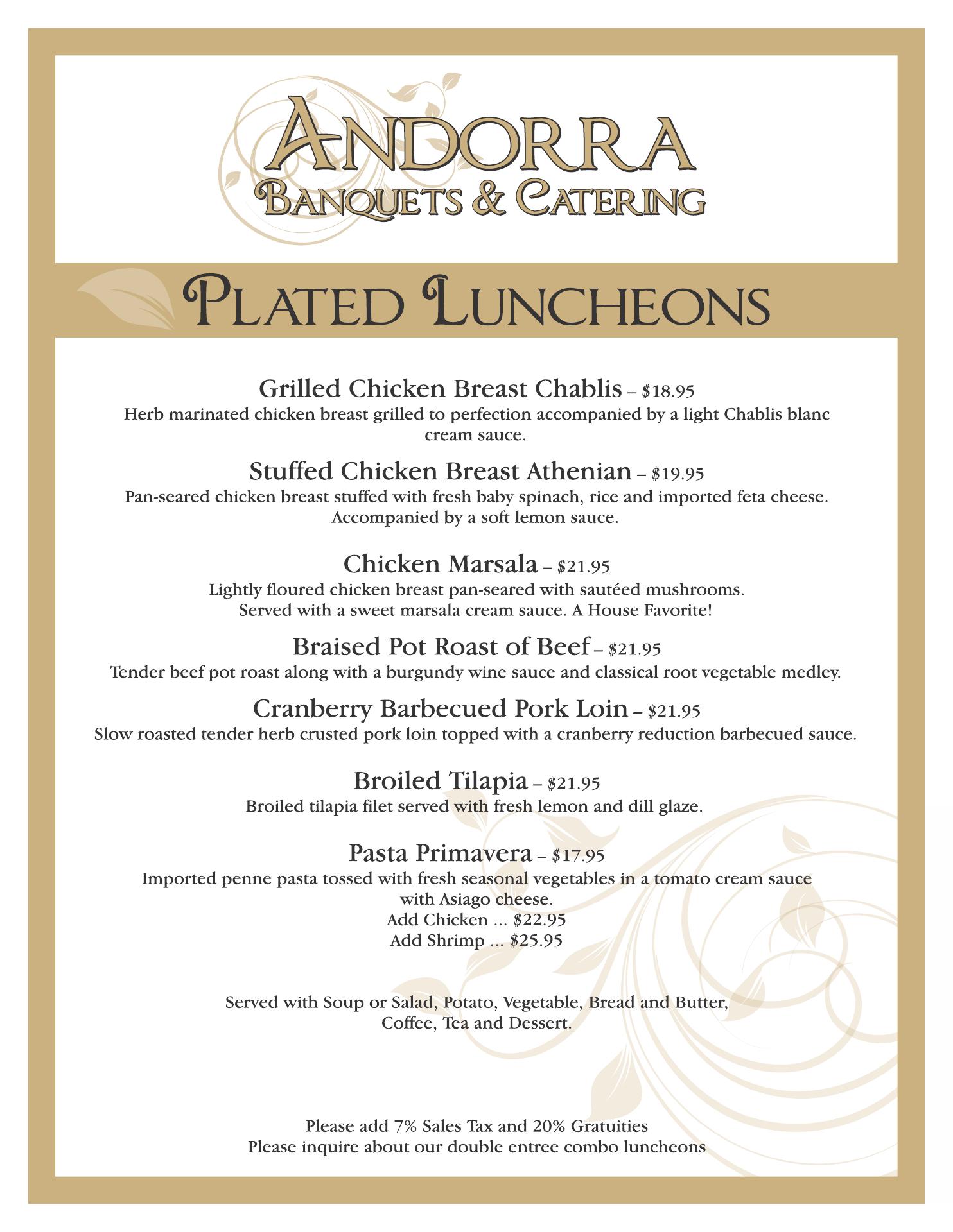 Andorra Banquets & Catering Menu