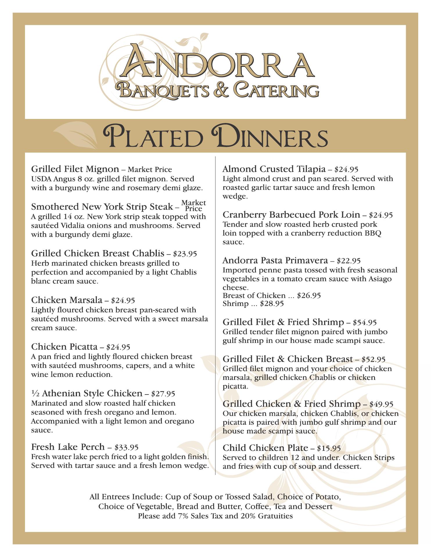 Andorra Banquets & Catering Menu