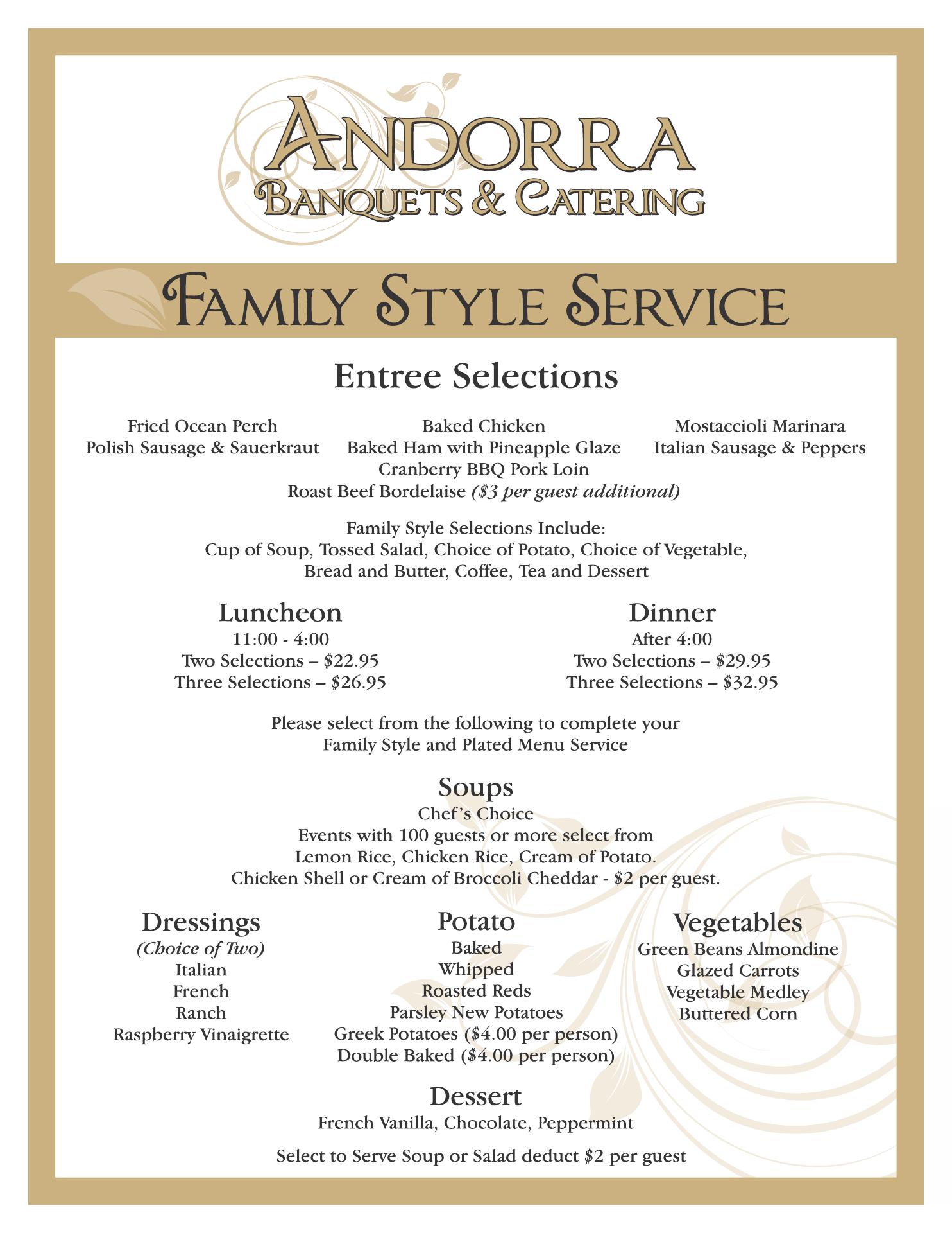 Andorra Banquets & Catering Menu