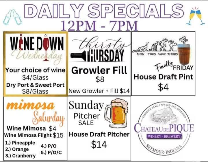 Chateau de Pique Winery - Brewery - Wedding Event Center Menu
